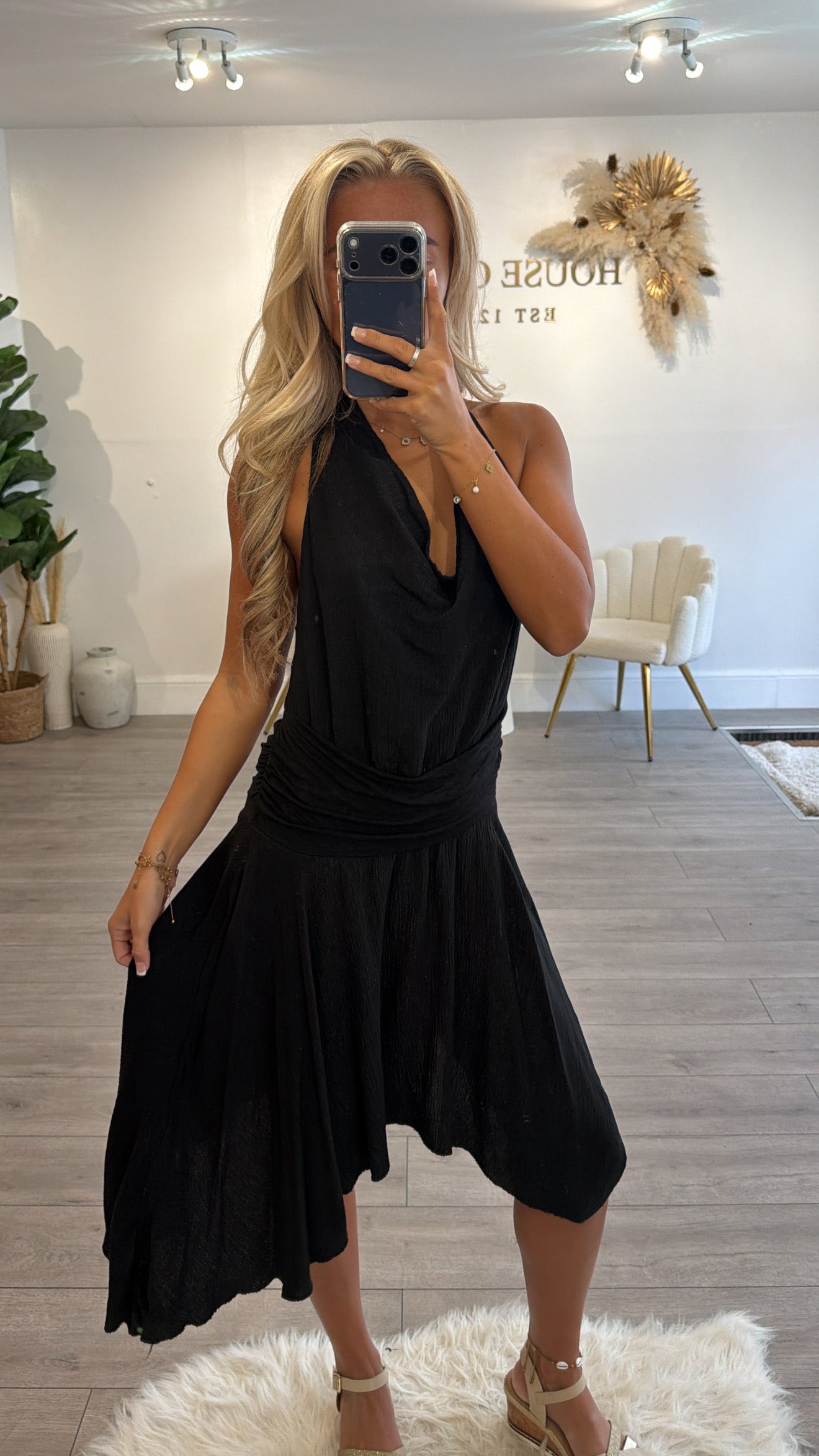 Halter neck midaxi dress black