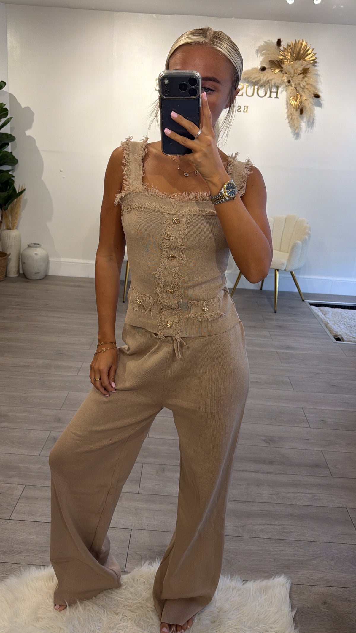 Frill loungewear coord set taupe