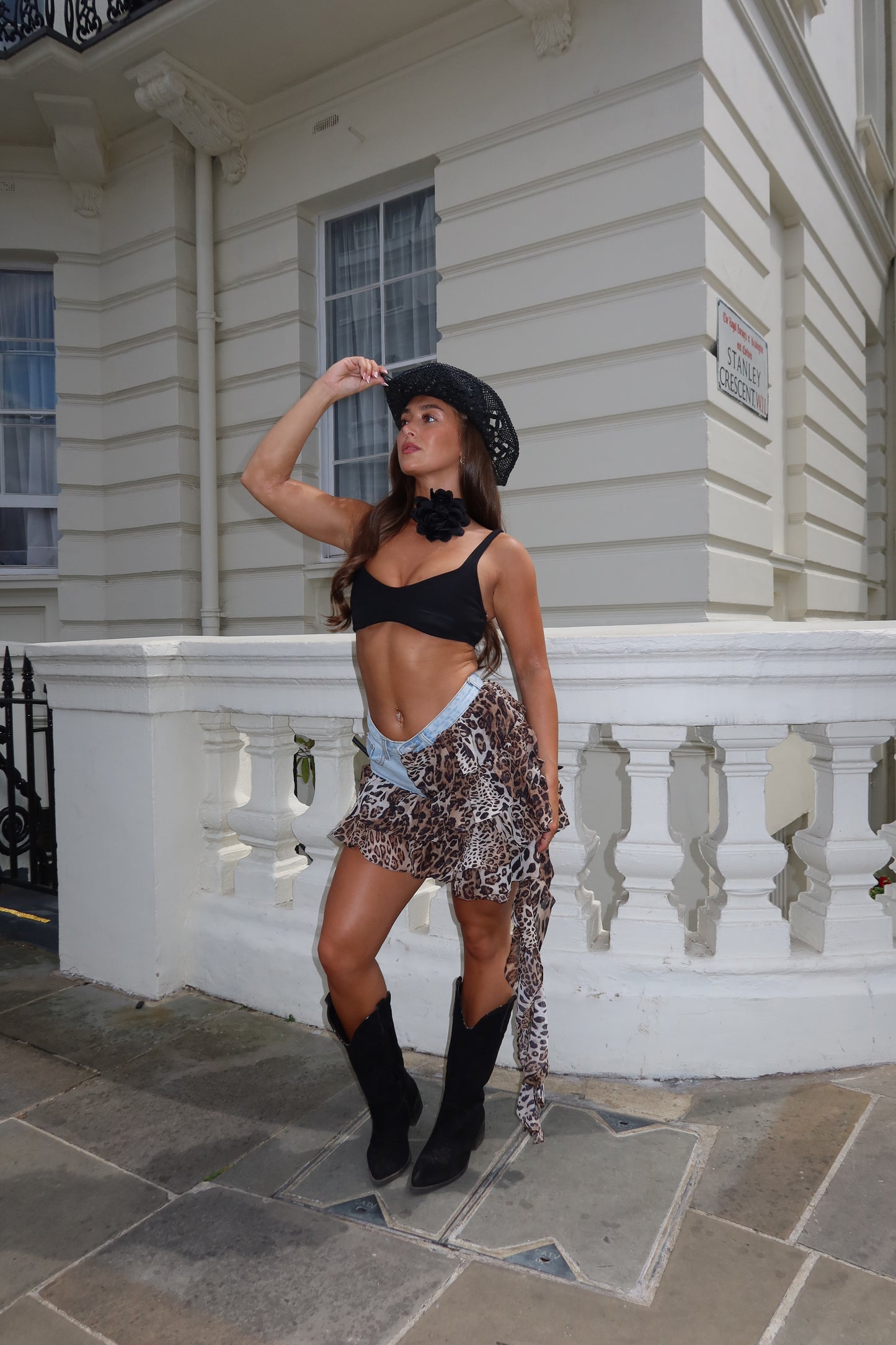 The ‘LUNA’ leopard frill denim shorts