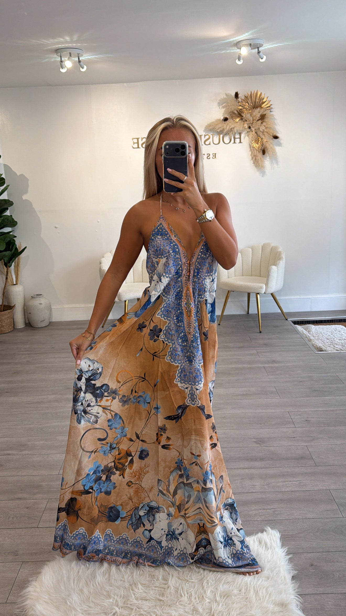 Our tan tie up maxi dress tan