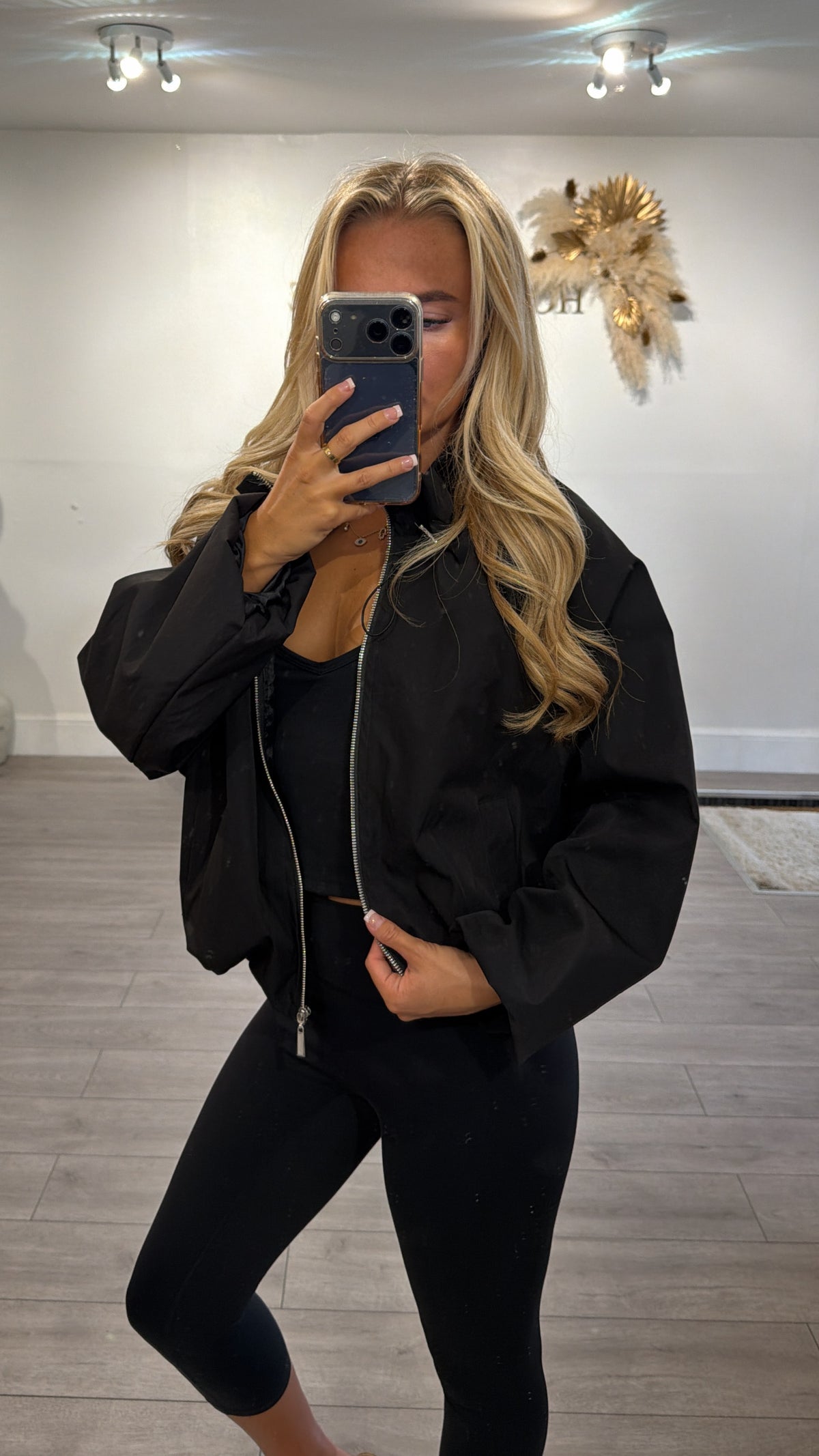 Cinched windbreaker style jacket black
