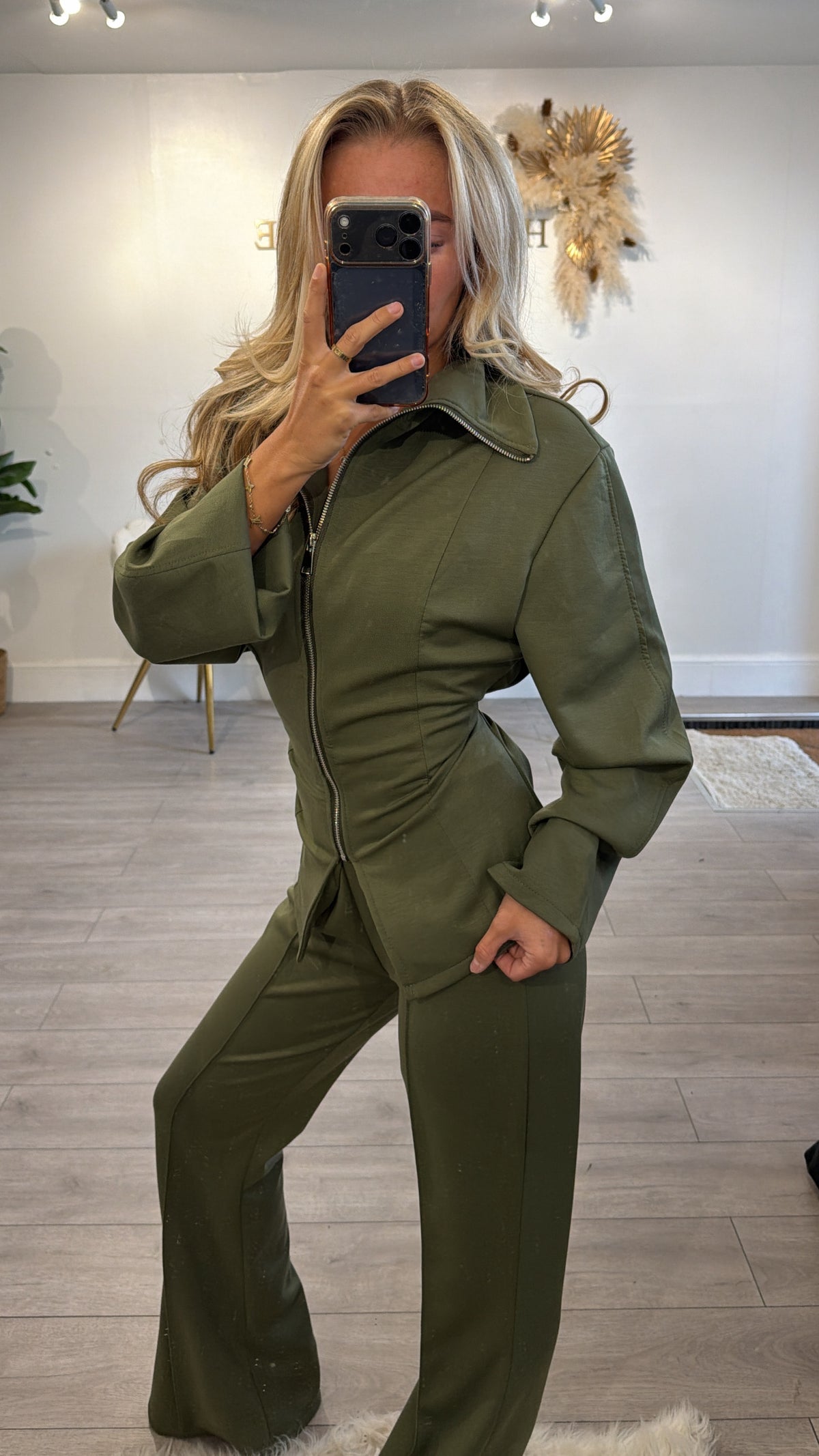 Tie back loungewear coord set khaki