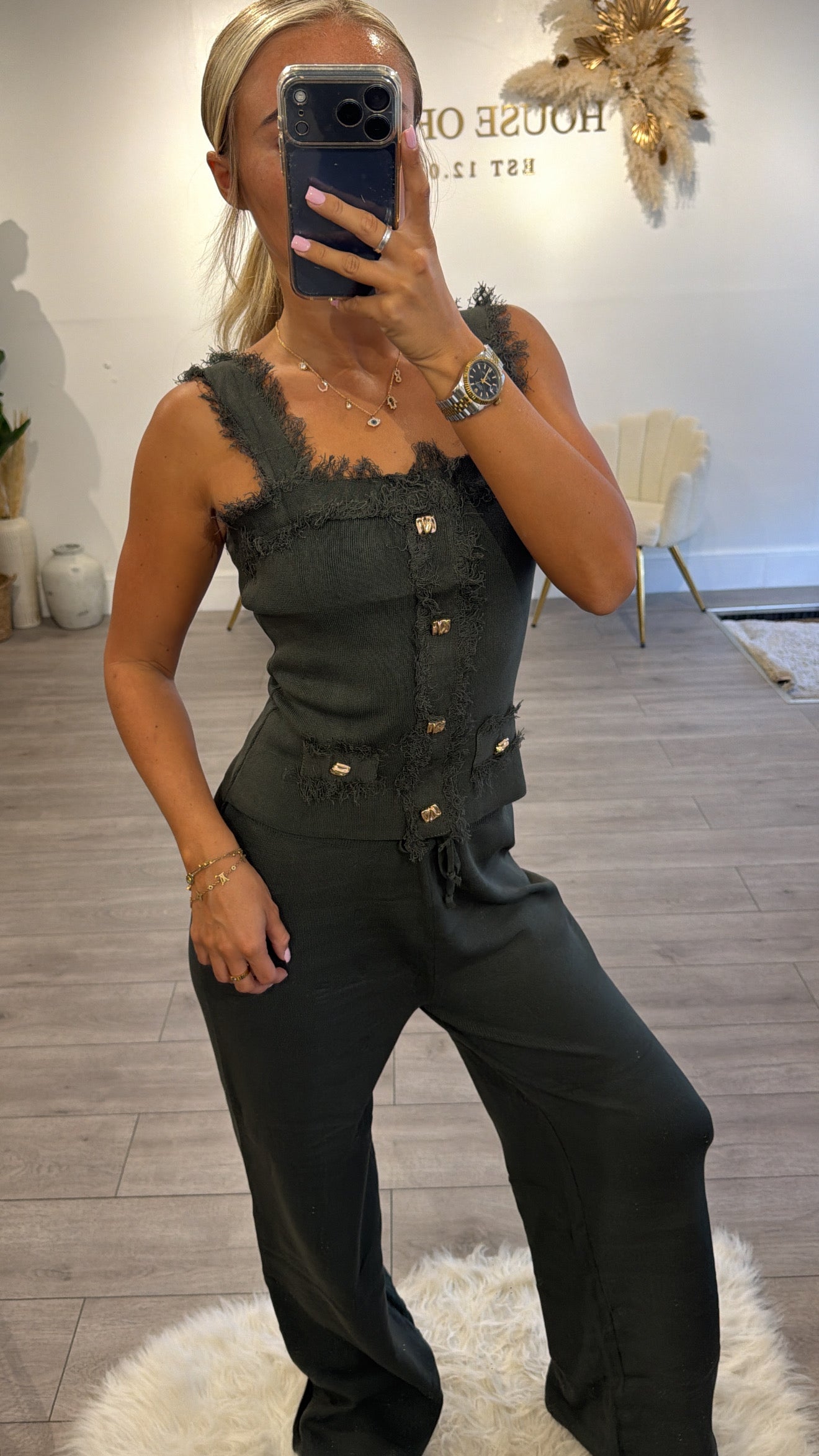 Frill loungewear coord set khaki