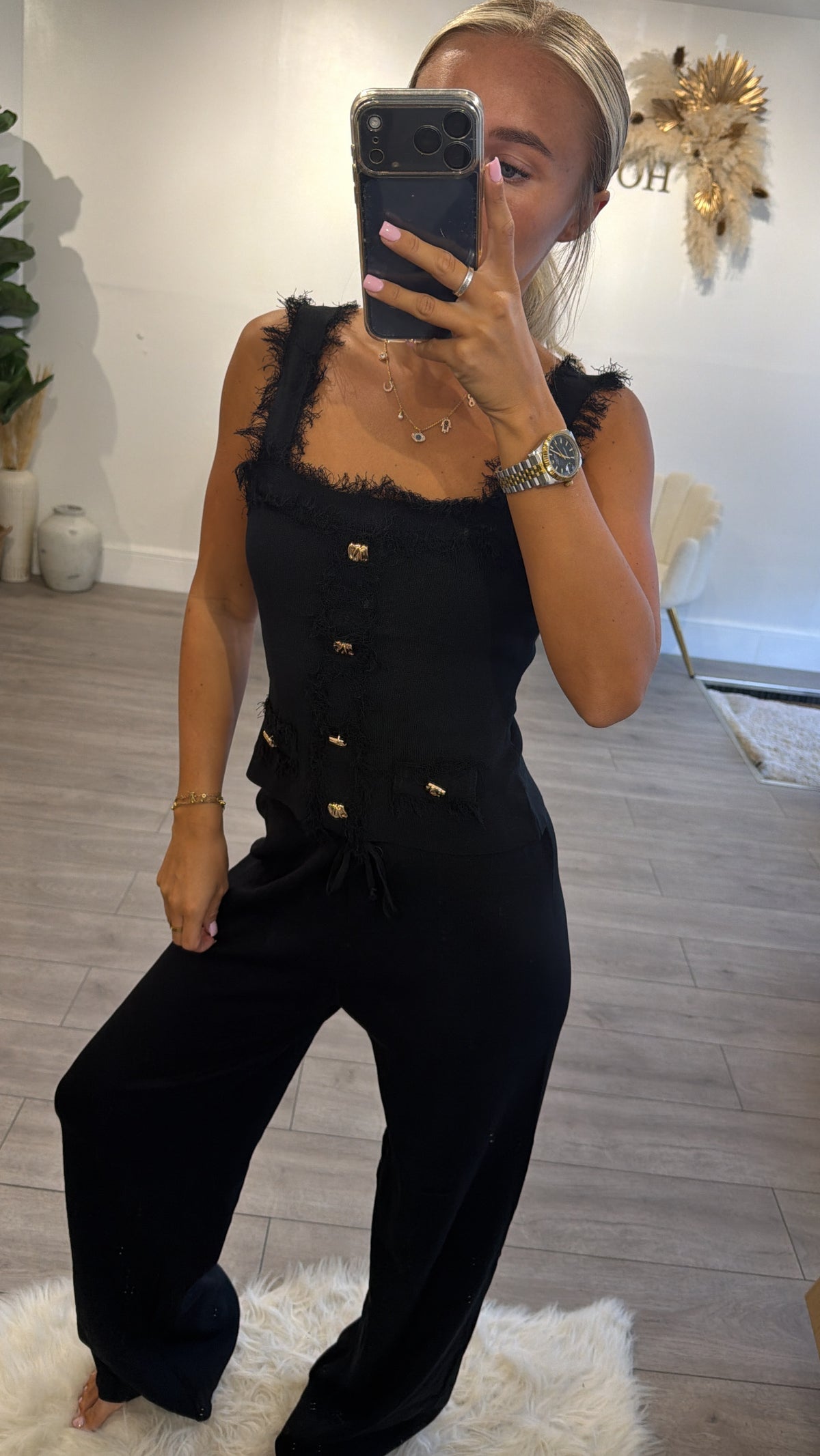 Frill loungewear coord set black