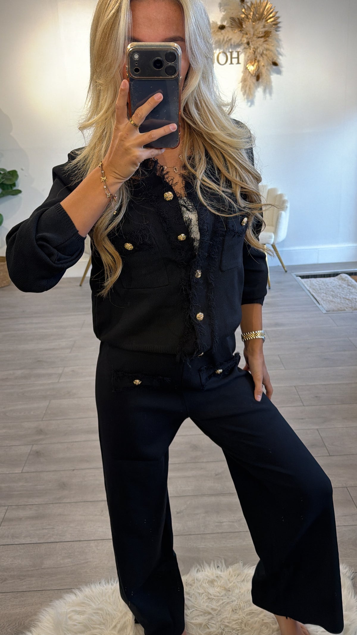 Long sleeve Frill loungewear coord set black