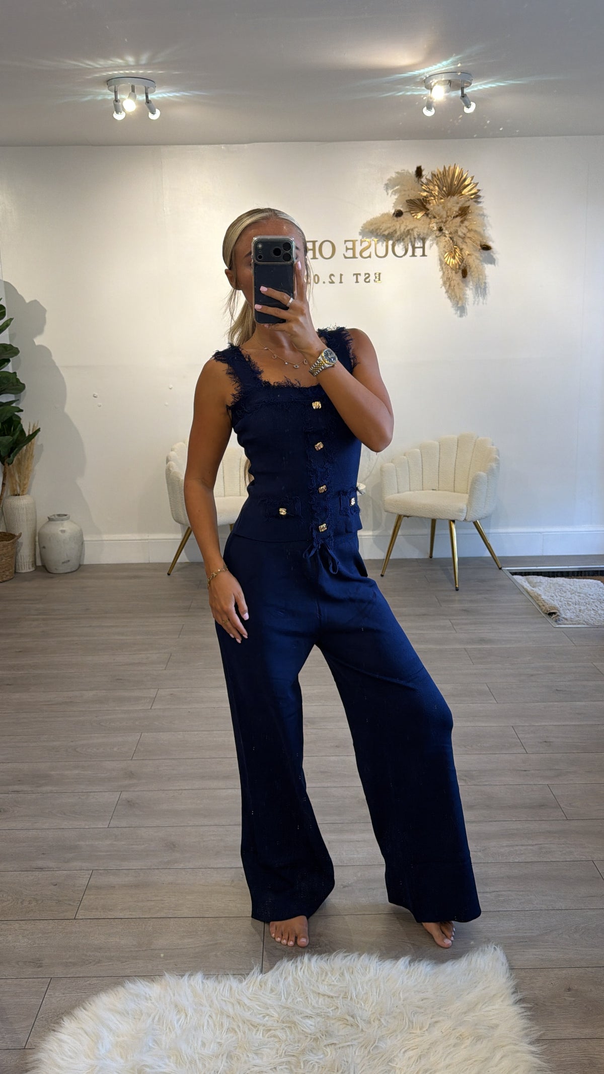 Frill loungewear coord set navy