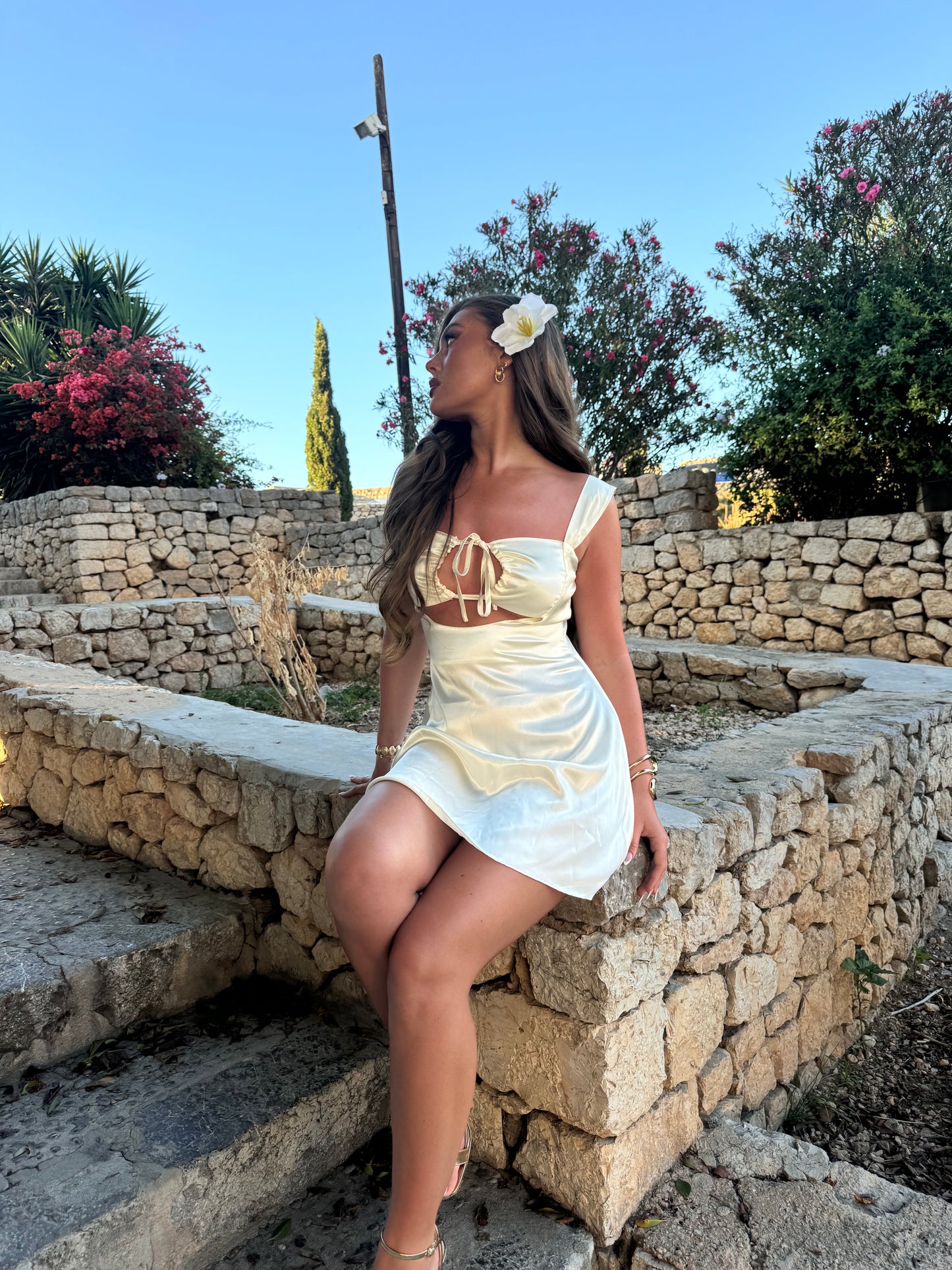 The ‘DAISY’ cream satin mini dress