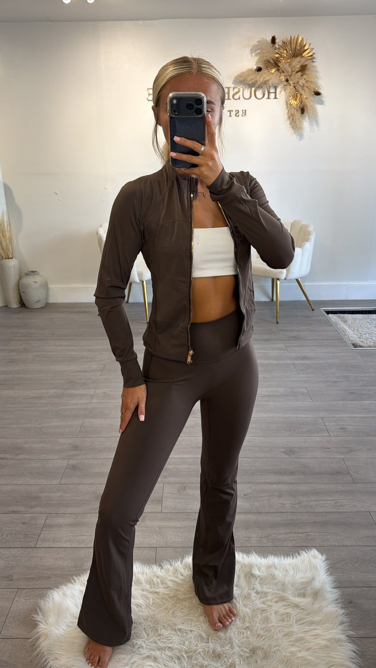 Jacket and wide leg legging coord set brown