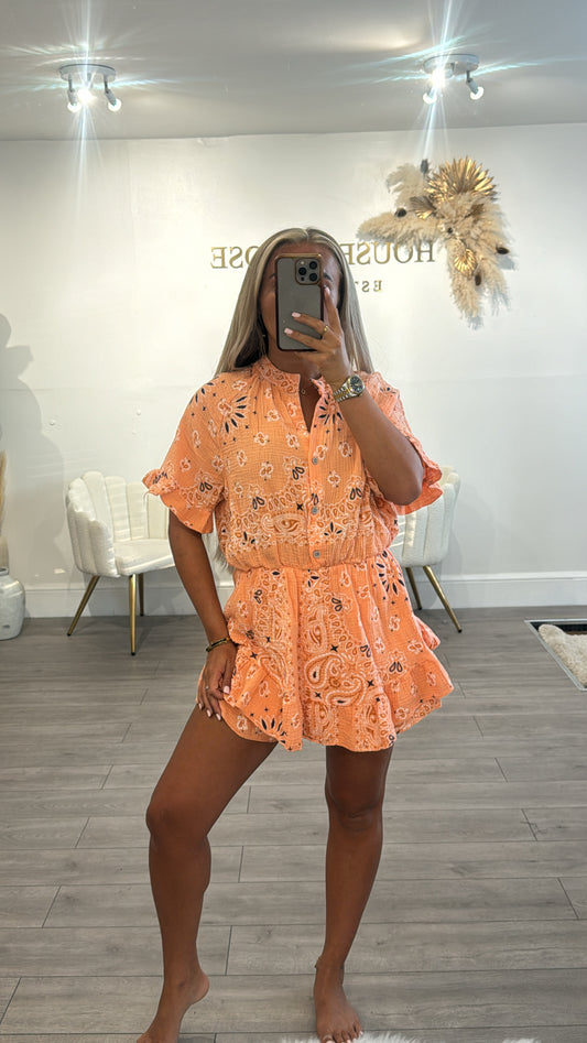 Pattern playsuit orange