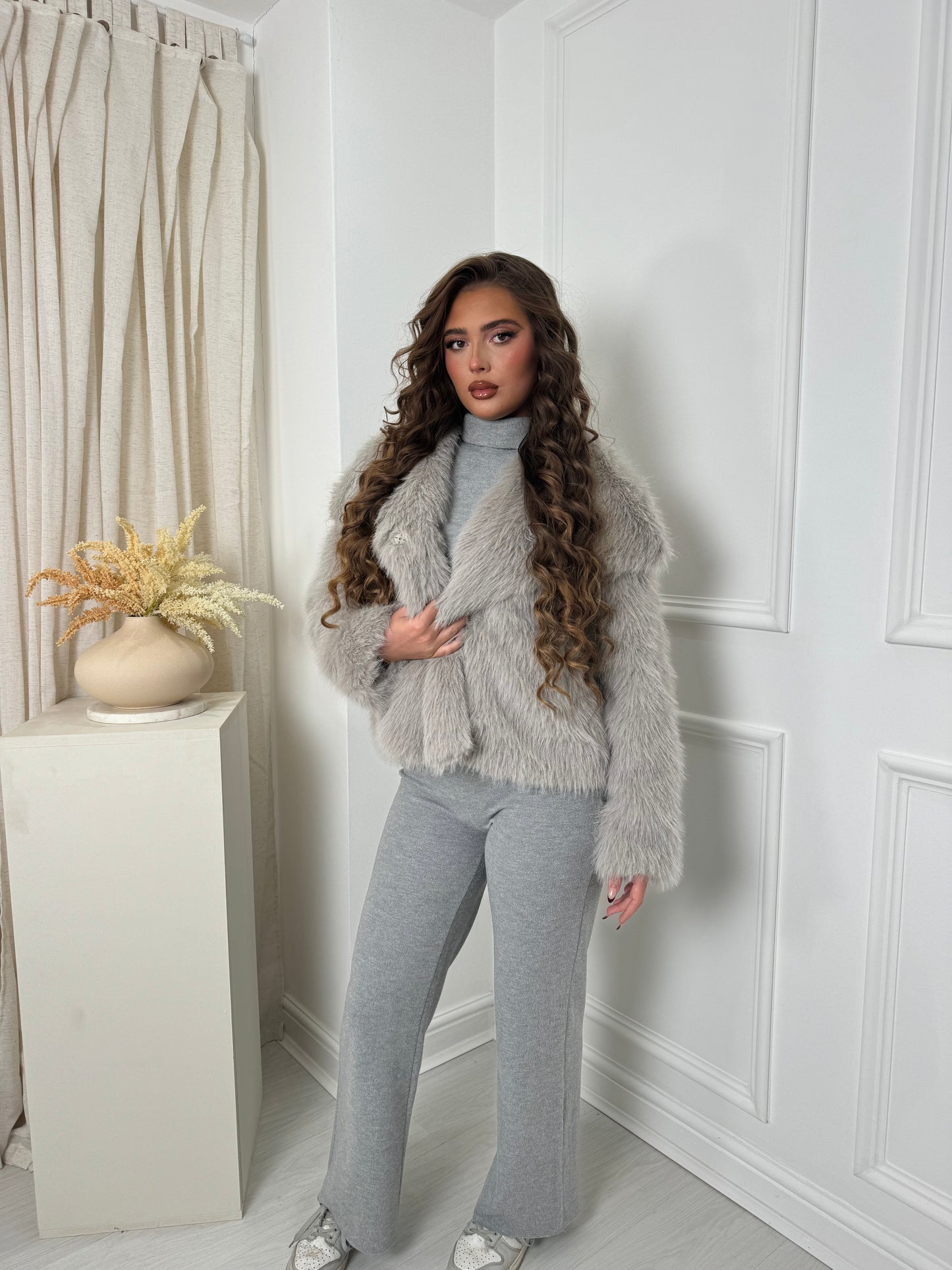 IVY grey faux fur coat