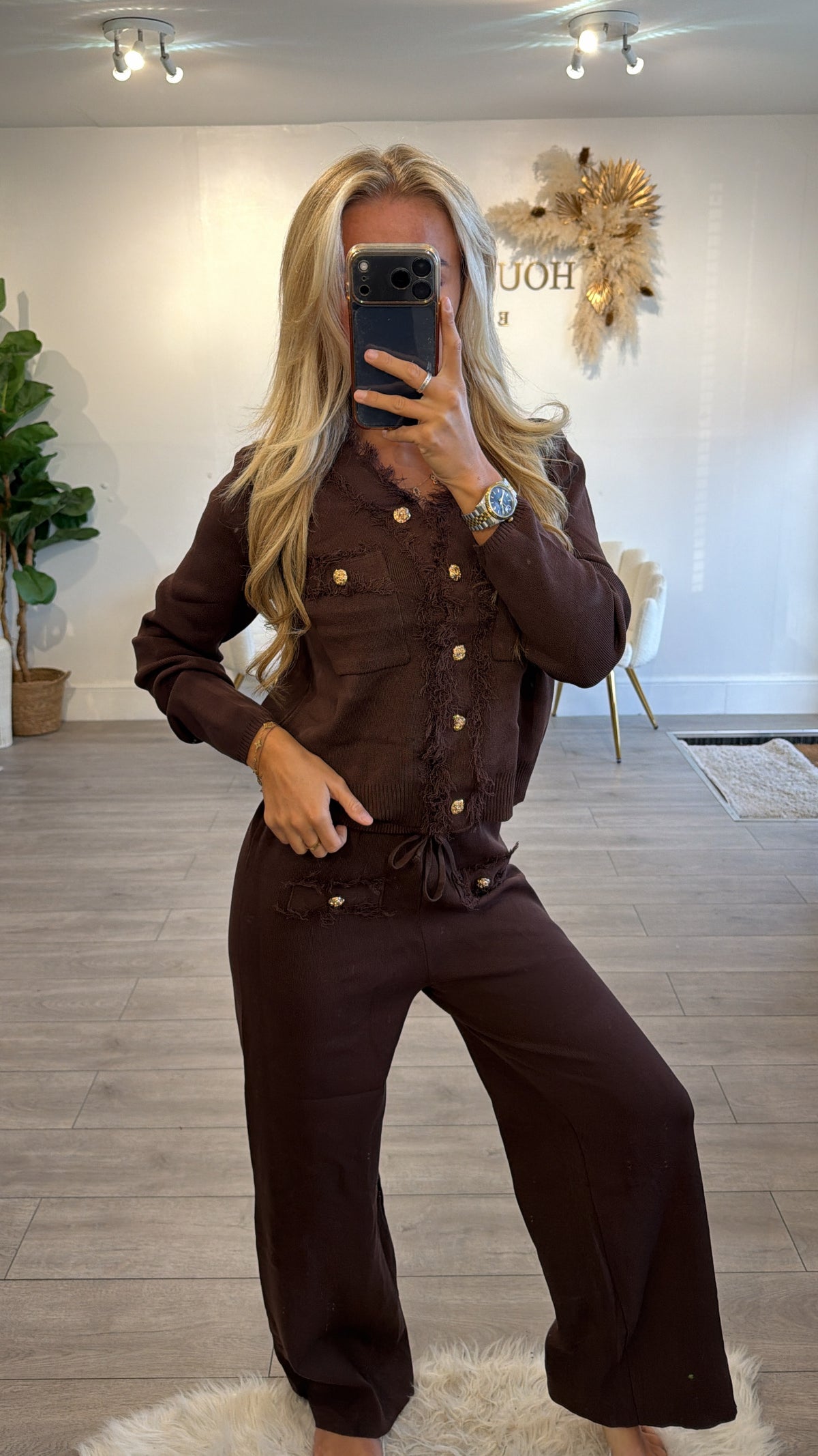 Long sleeve Frill loungewear coord set chocolate