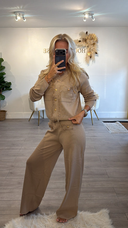Long sleeve Frill loungewear coord set taupe