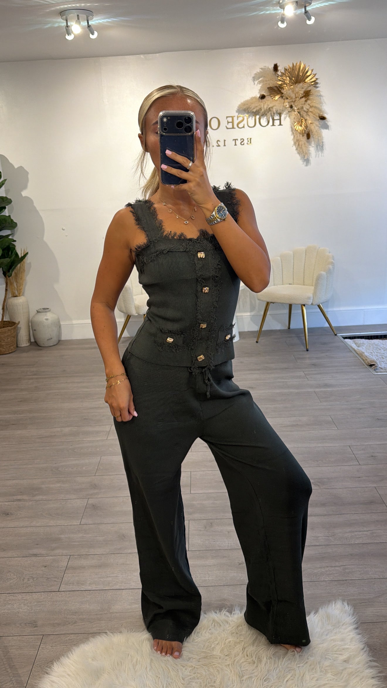 Frill loungewear coord set khaki
