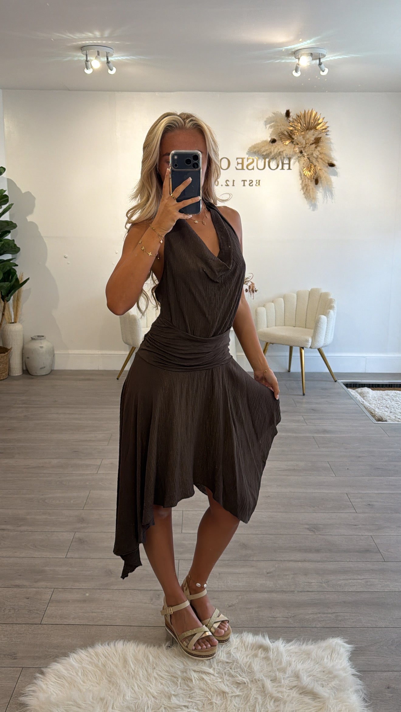 Halter neck midaxi dress brown