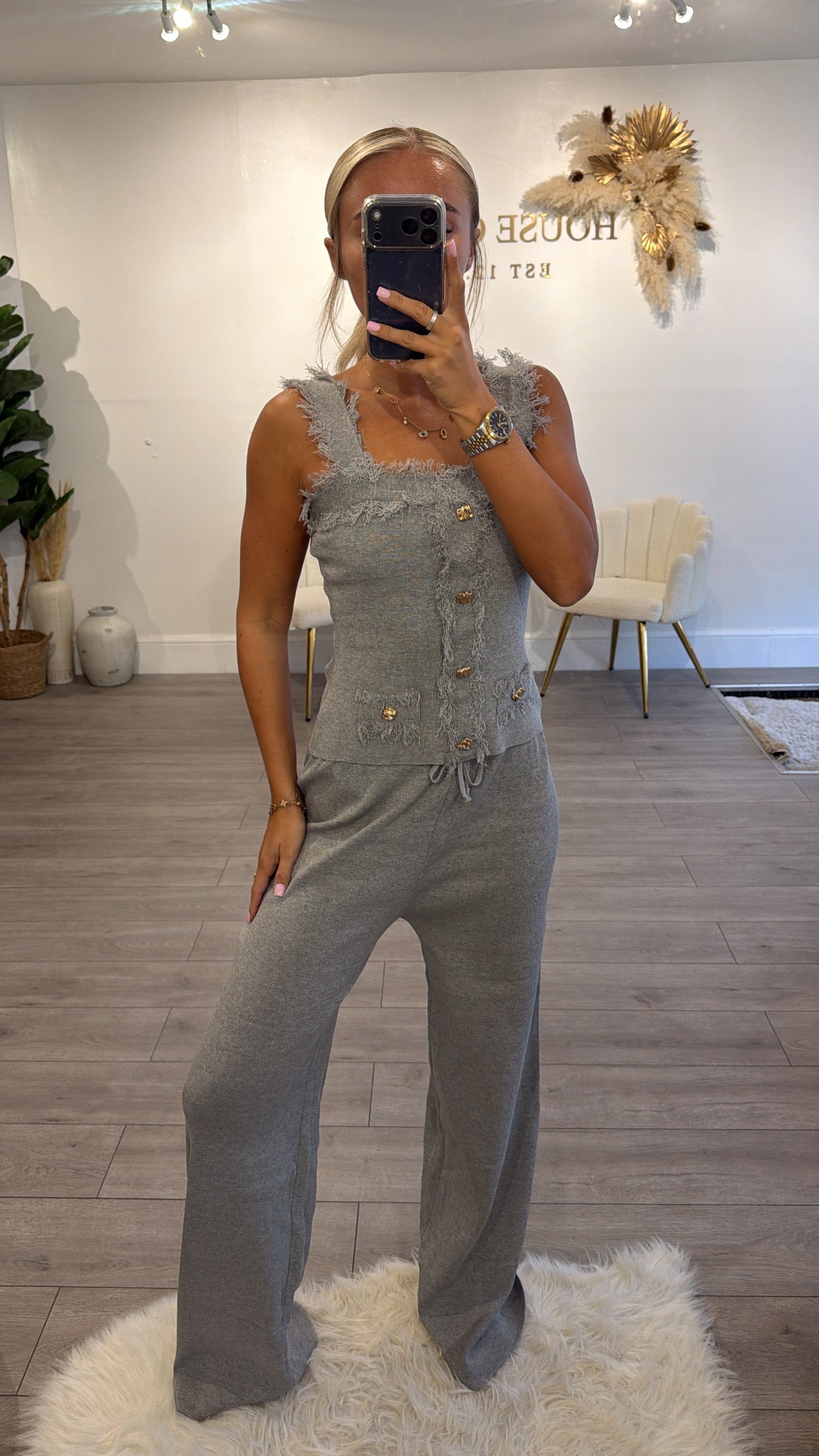 Frill loungewear coord set grey