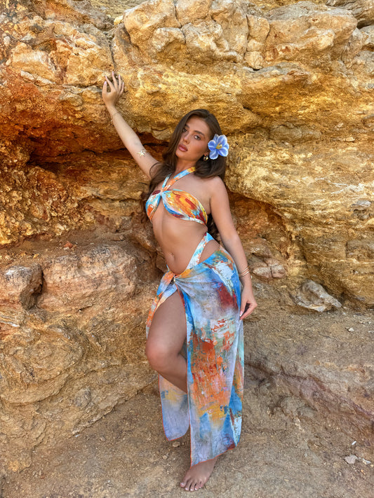 The ‘SANGRIA’ blue three piece bikini set