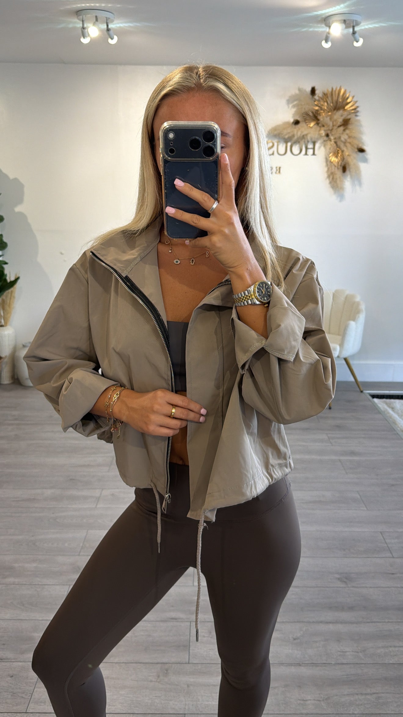 Windbreaker tie bottom jackets mocha
