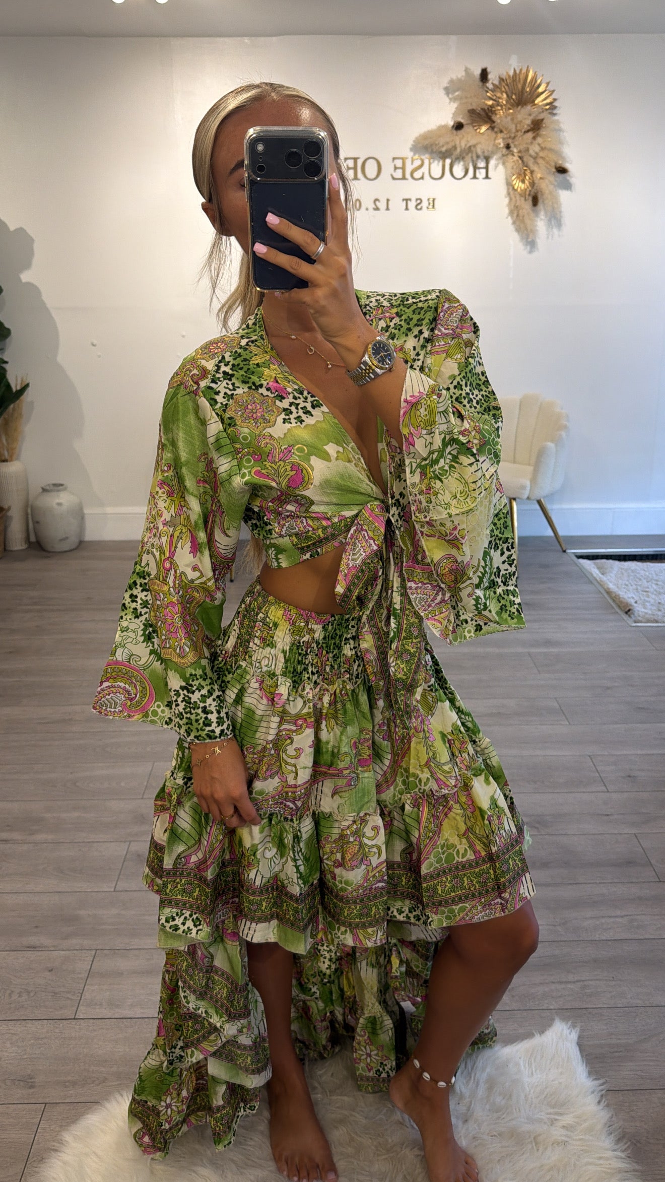 Floral skirt and matching top green