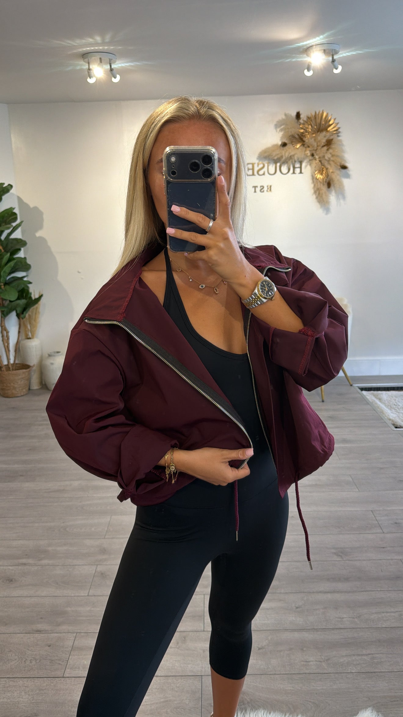 Windbreaker tie bottom jackets burgundy