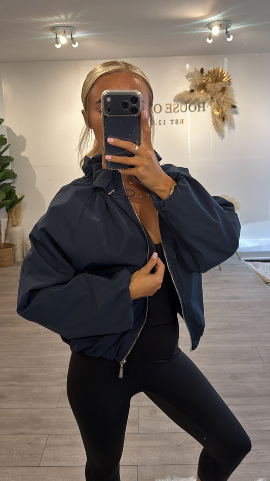 Cinched windbreaker style jacket navy