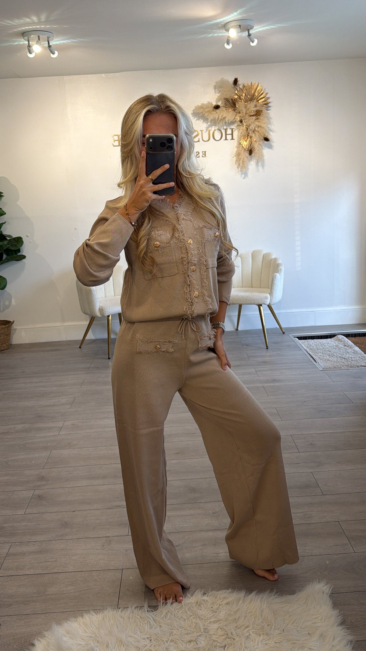 Long sleeve Frill loungewear coord set taupe