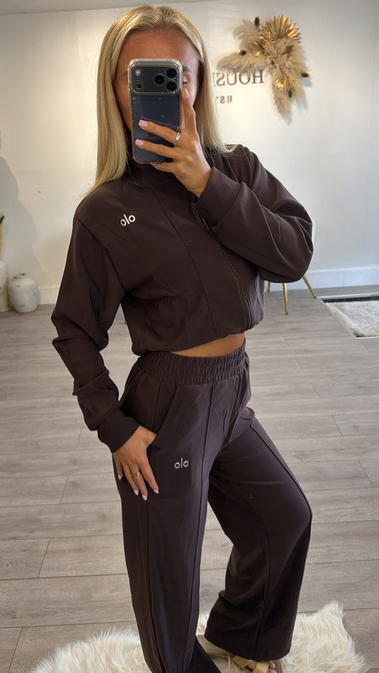 Zip up loungewear brown