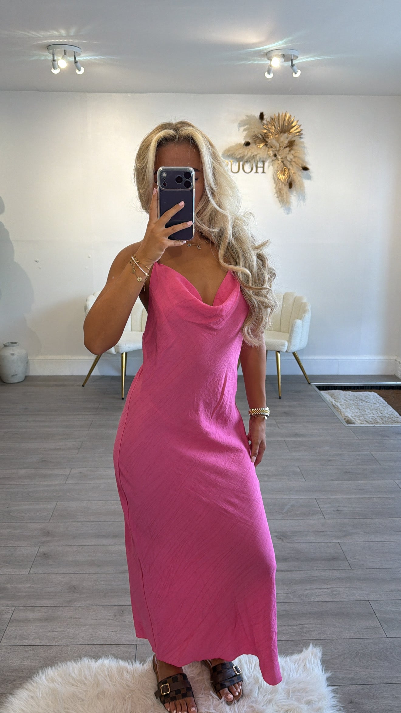 Beaded backless maxi dresses pink