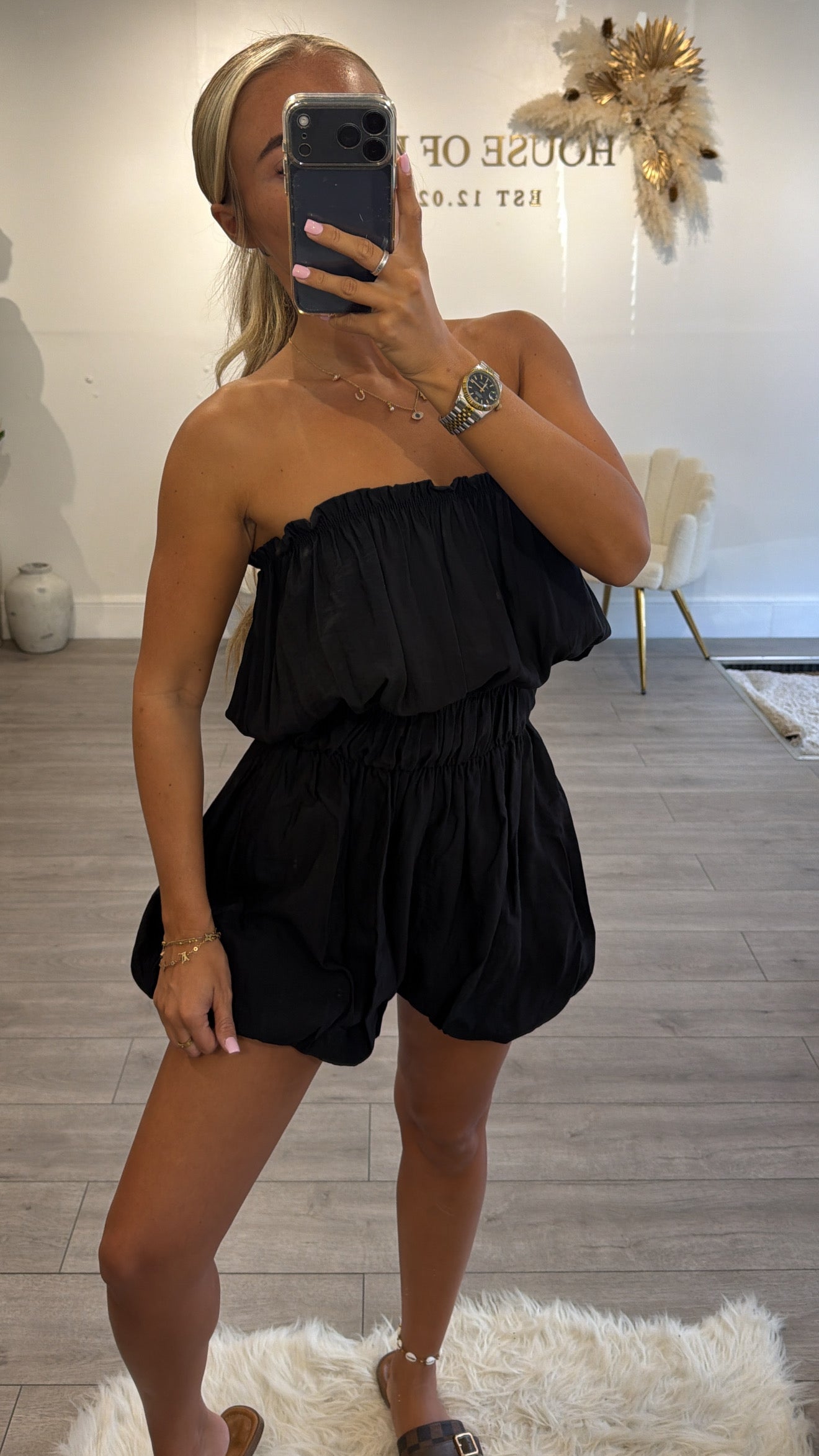 Strapless playsuit black