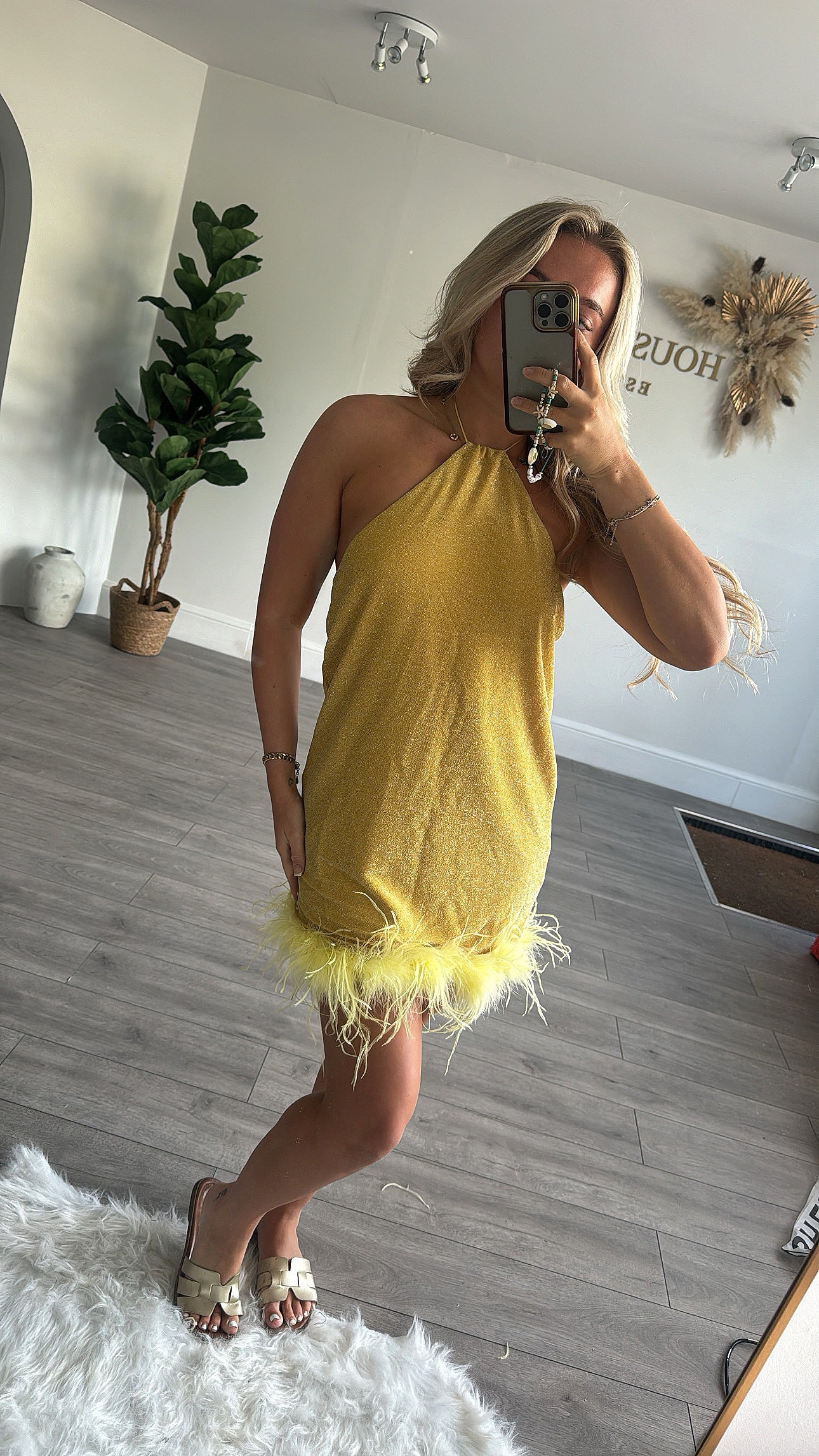 The ‘PARIS’ feather mini dress