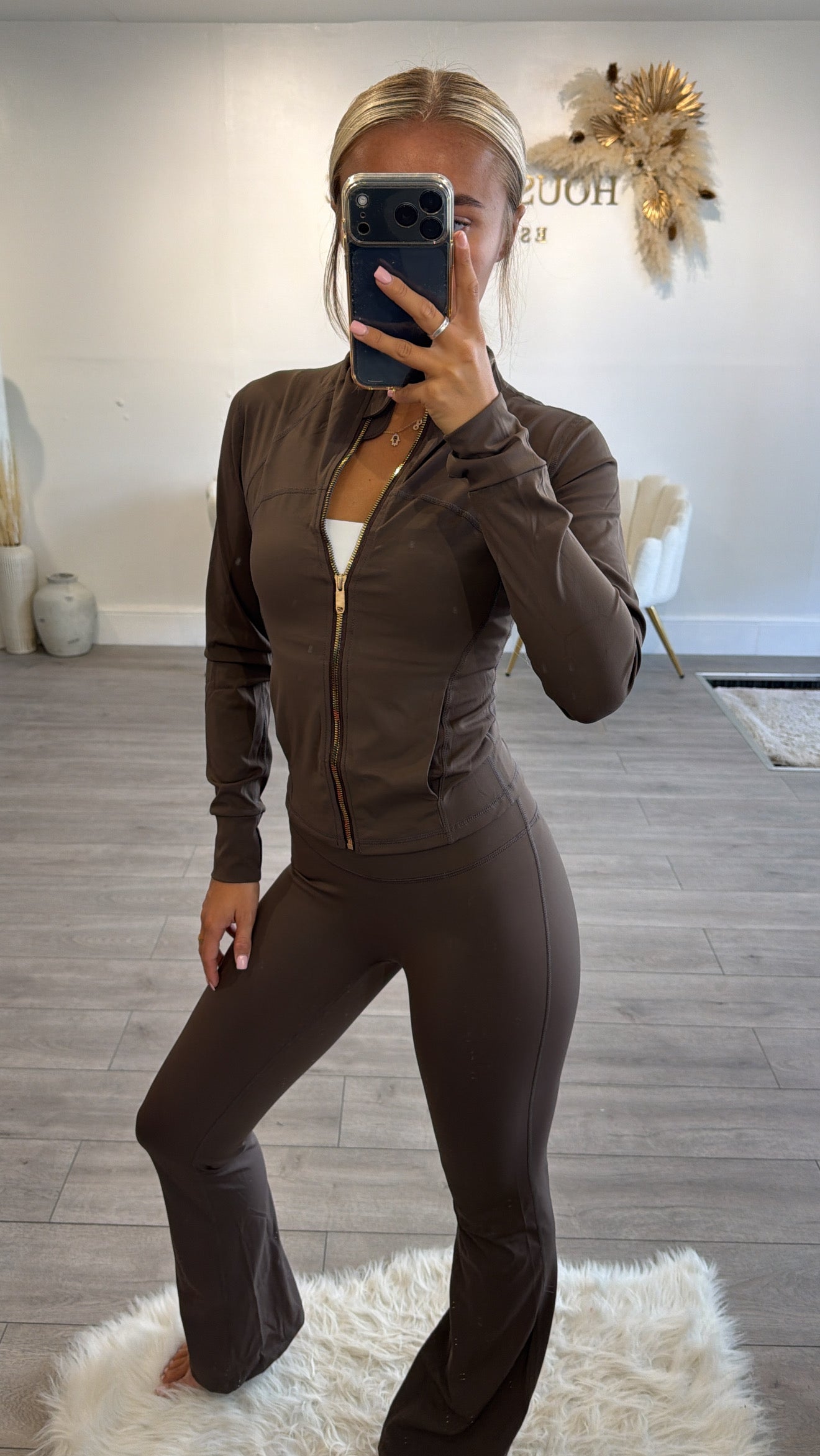 Jacket and wide leg legging coord set brown