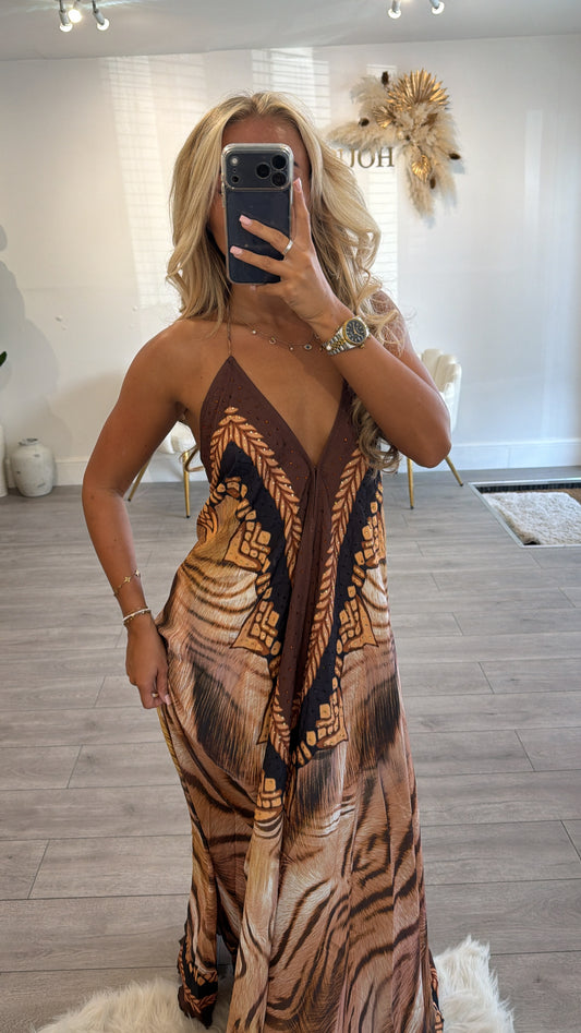 Our tie up halter neck maxi dress orange