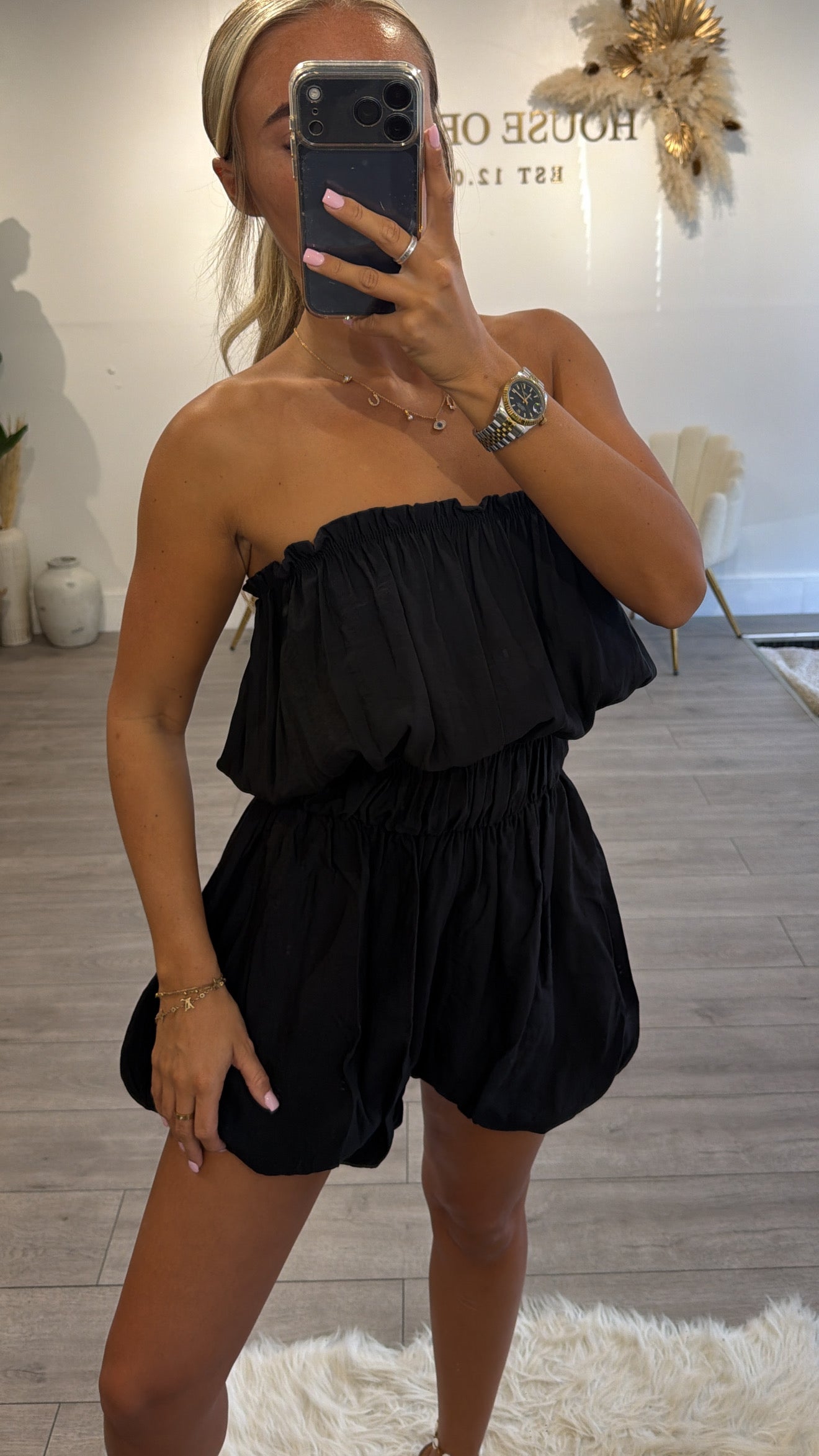 Strapless playsuit black