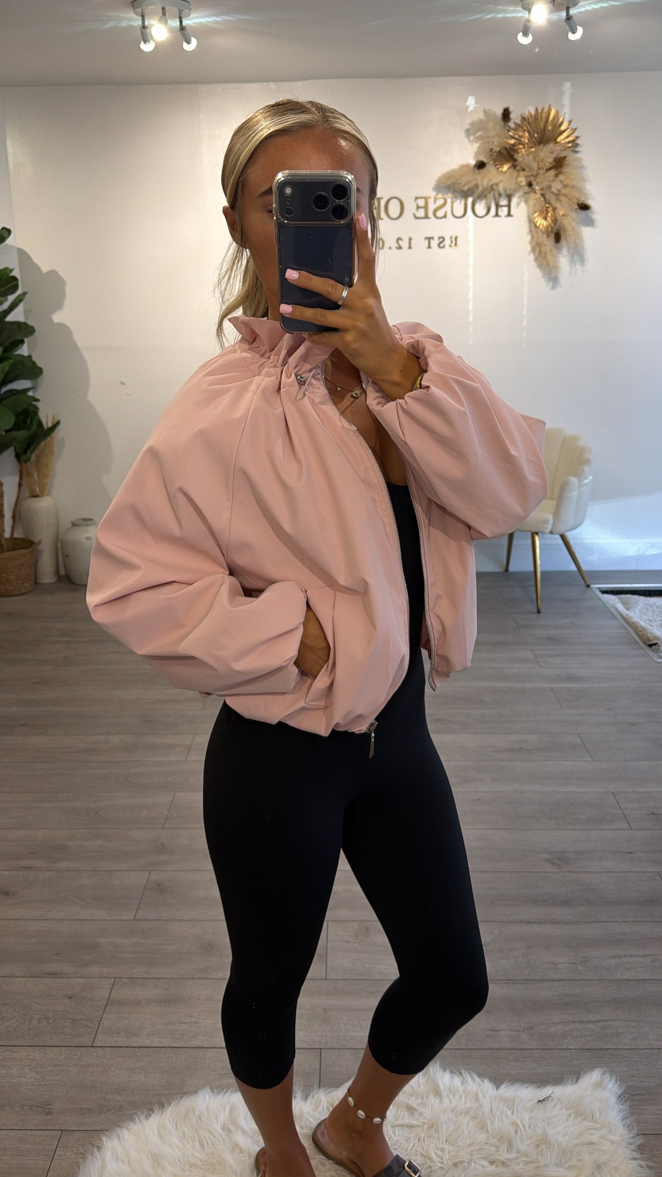 Cinched windbreaker style jacket pink