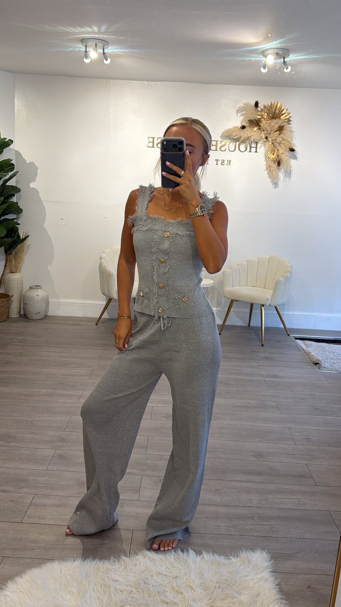 Frill loungewear coord set grey