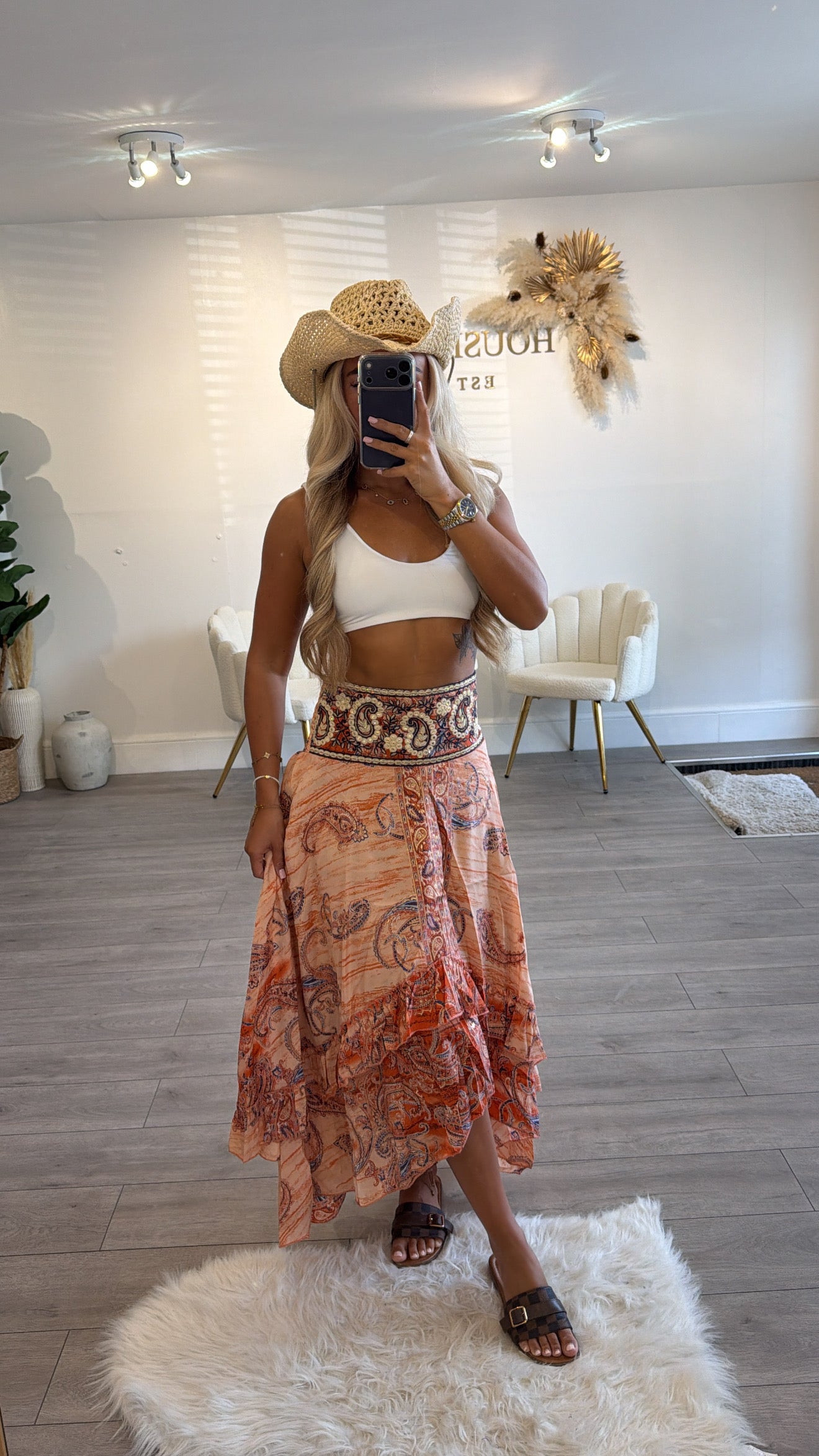 Our boho pattern ruffle skirt orange