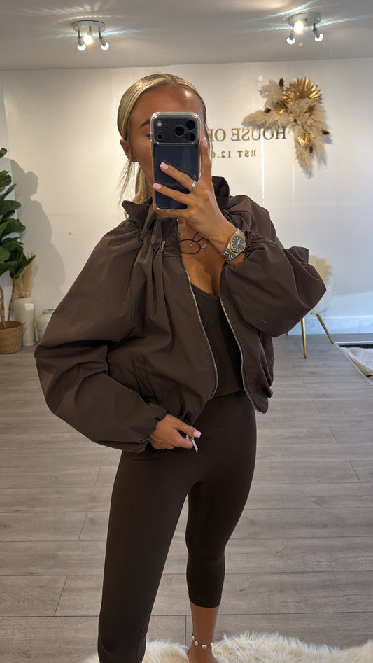 Cinched windbreaker style jacket brown