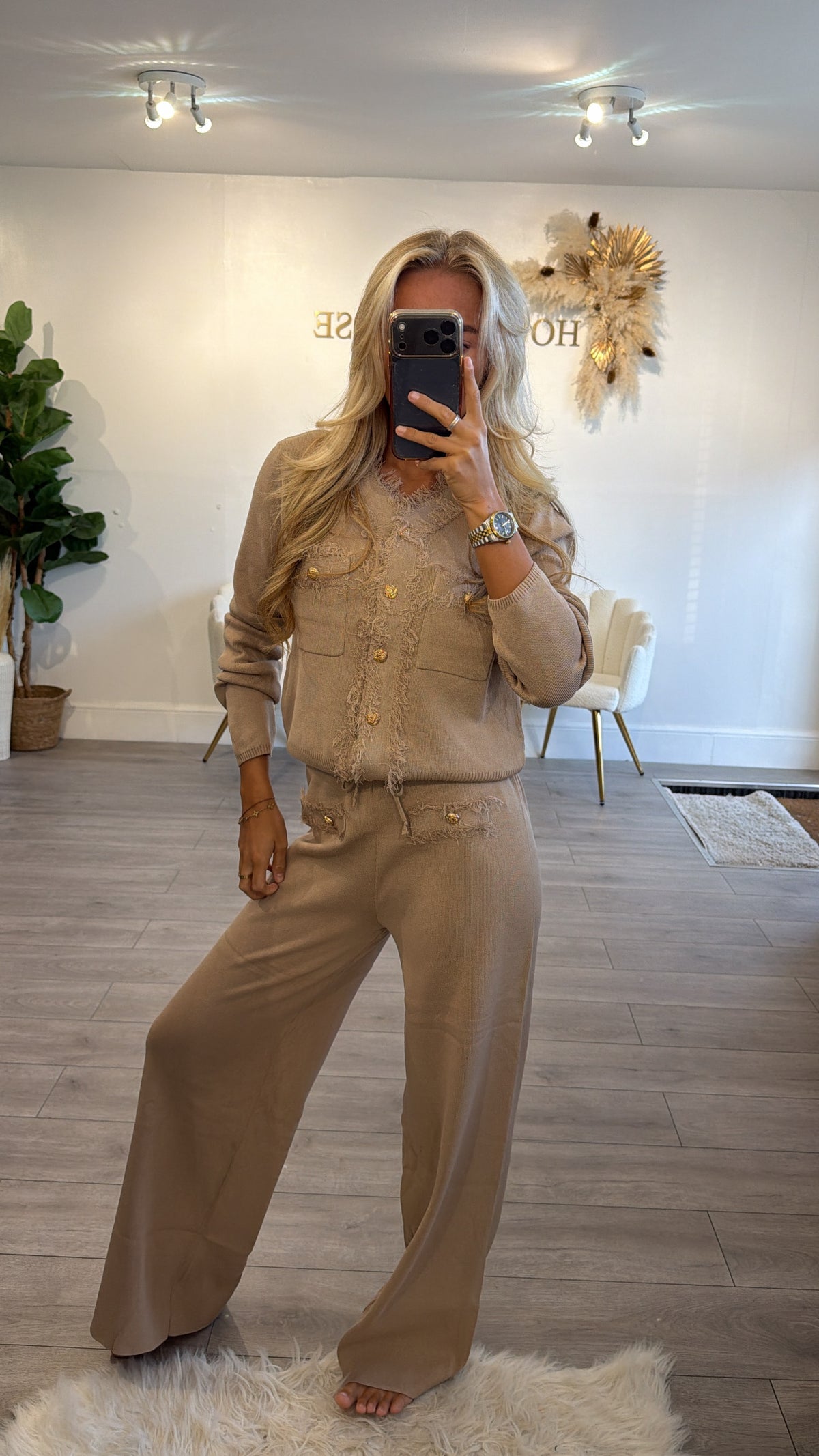 Long sleeve Frill loungewear coord set taupe
