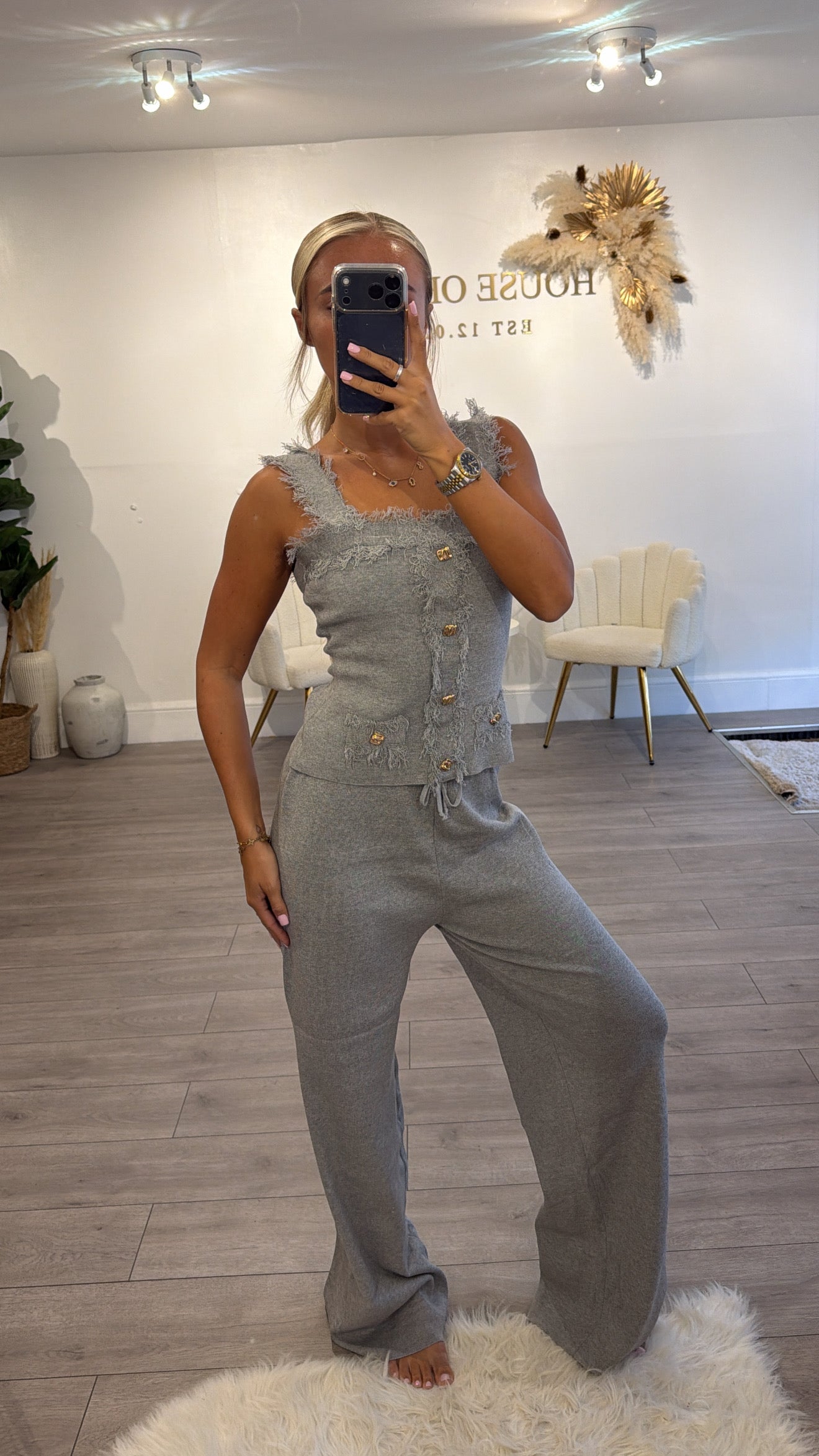 Frill loungewear coord set grey