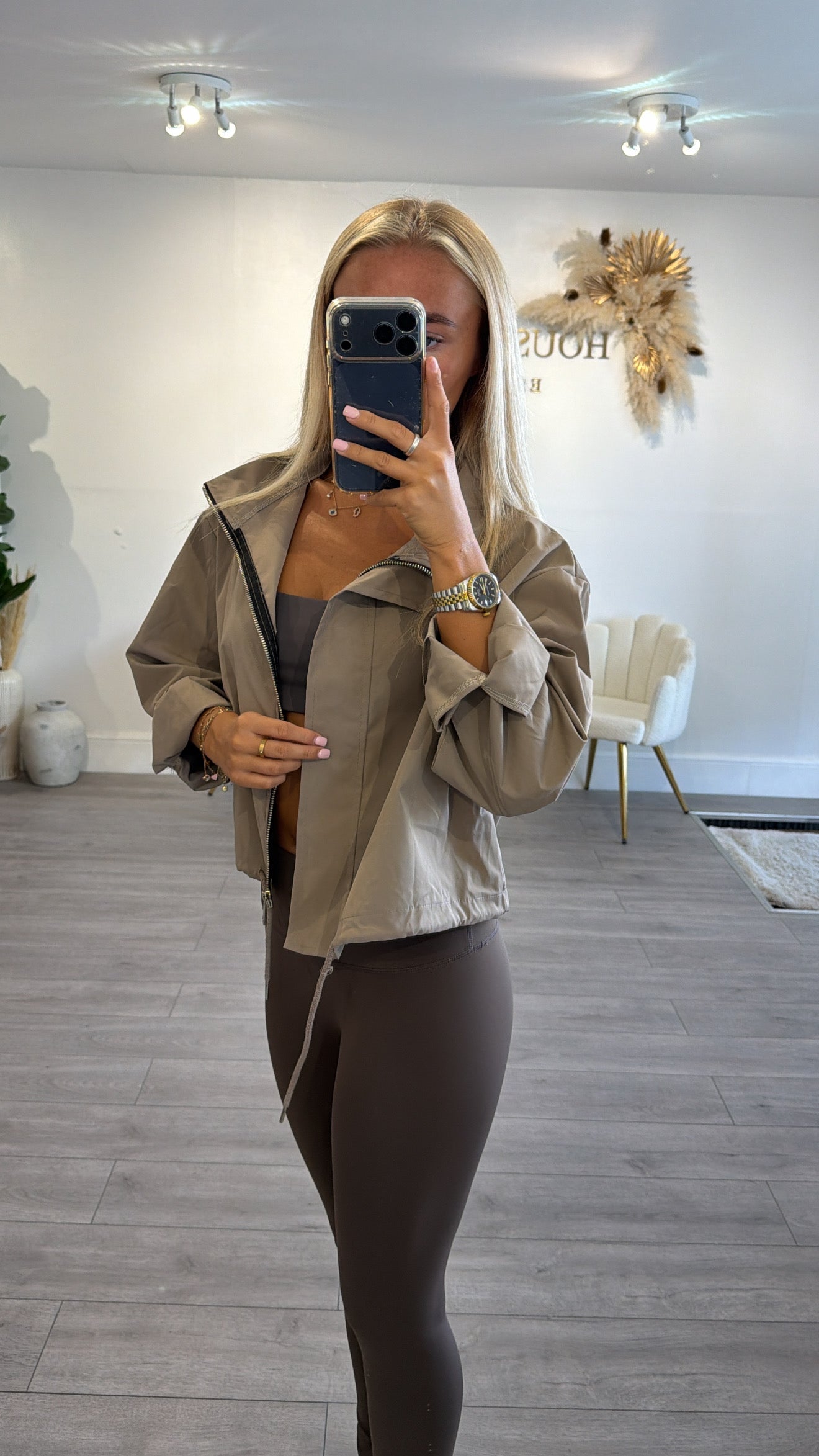 Windbreaker tie bottom jackets mocha