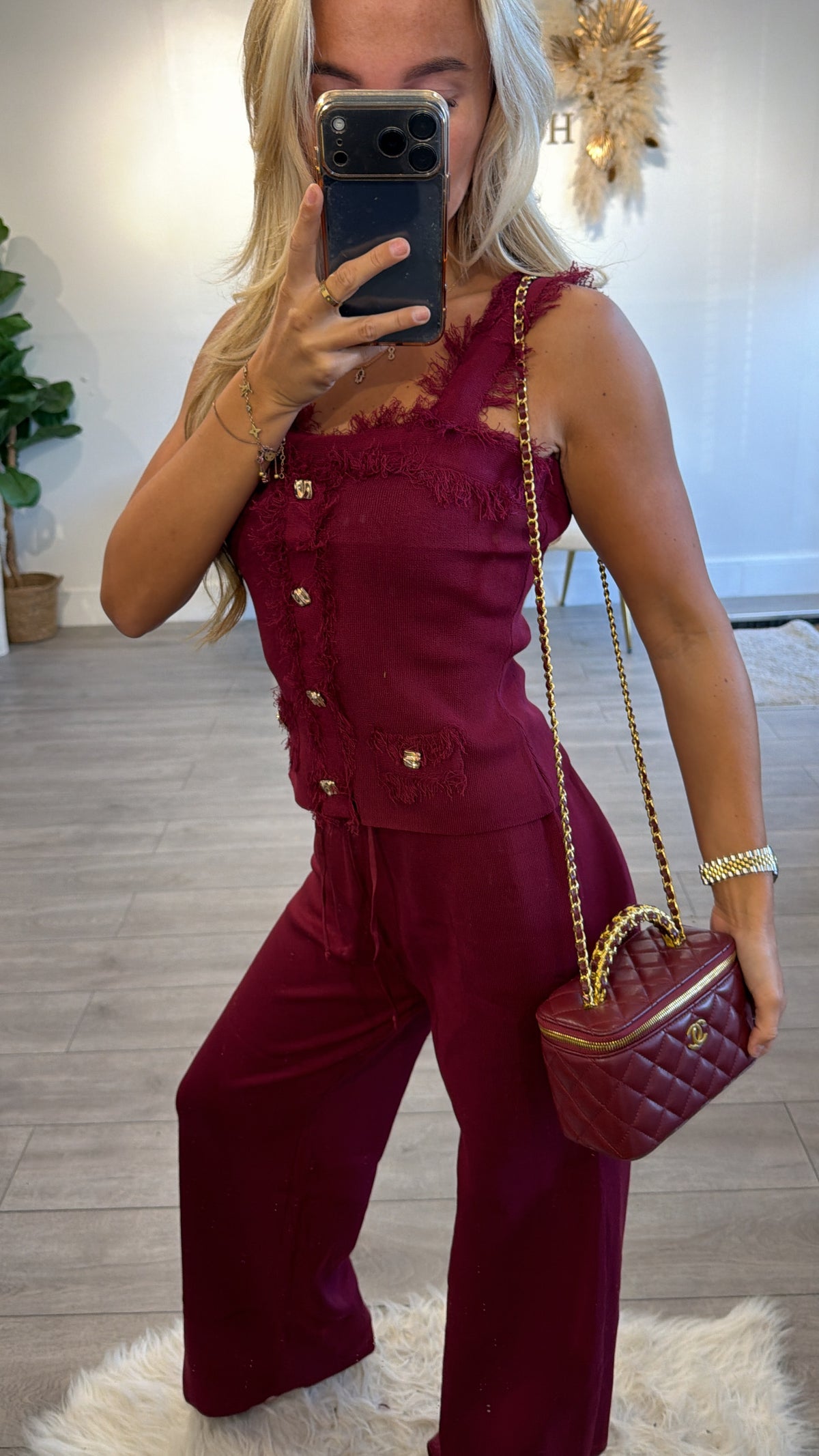 Frill loungewear coord set burgundy