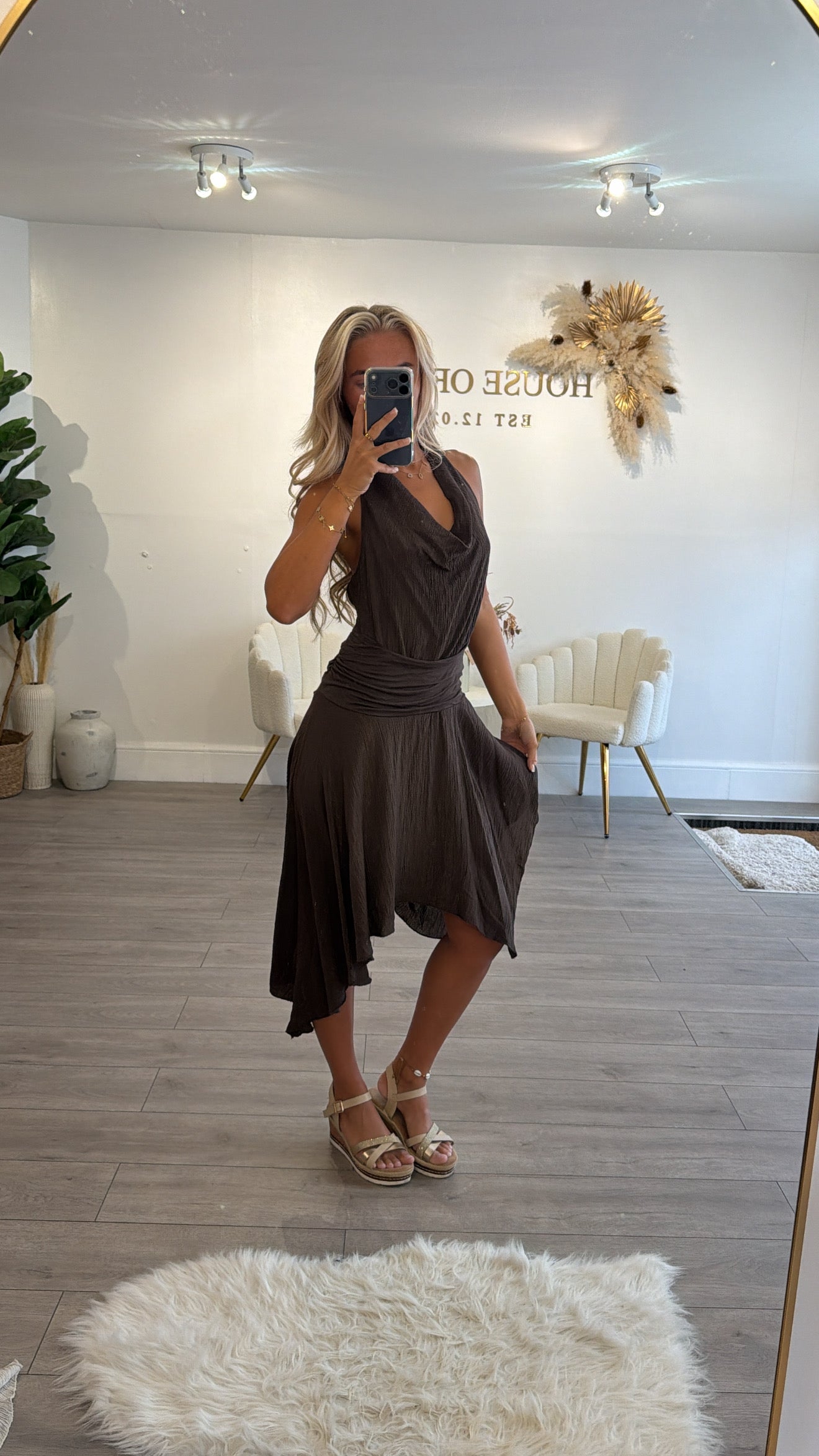 Halter neck midaxi dress brown