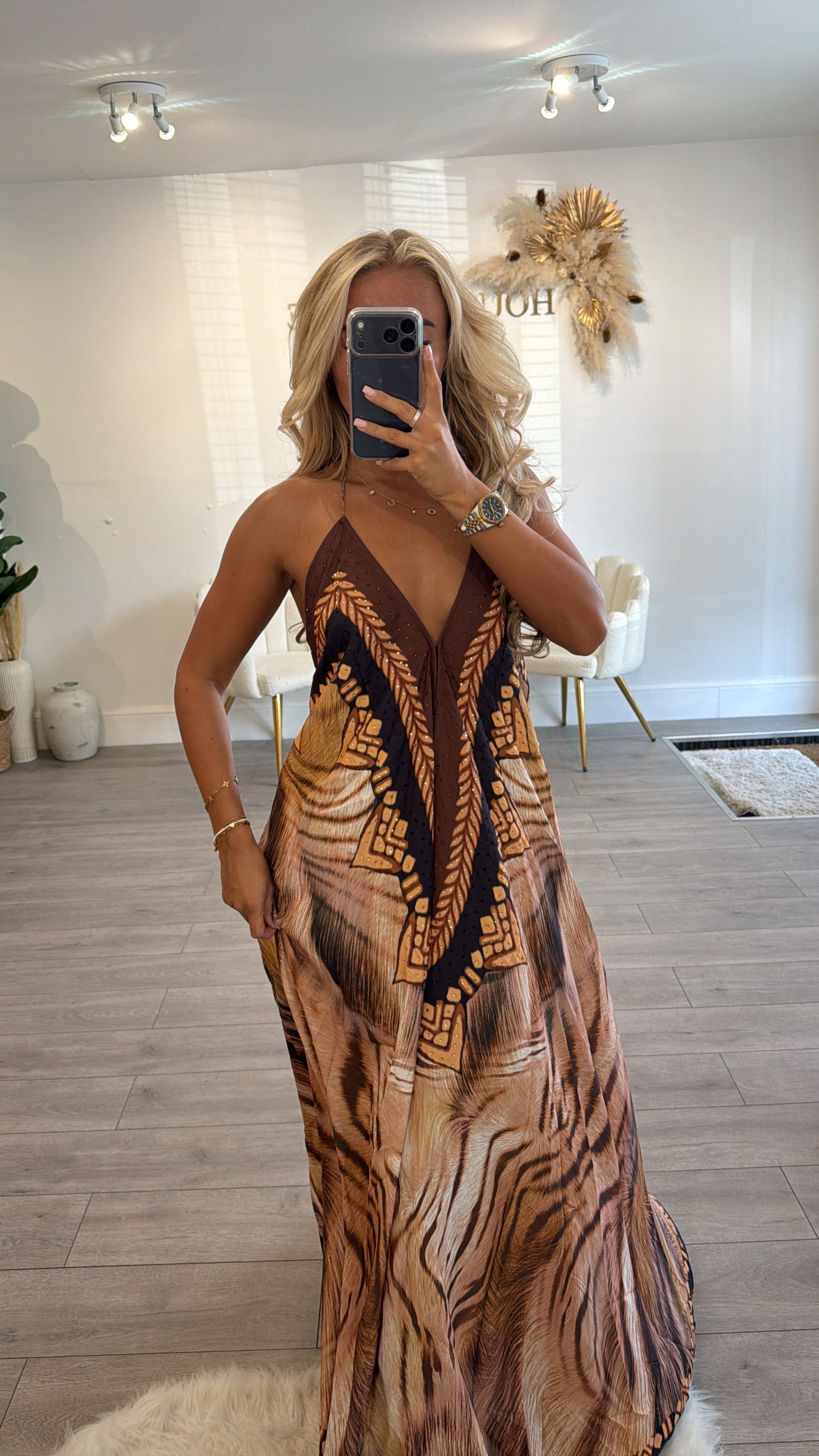 Our tie up halter neck maxi dress orange
