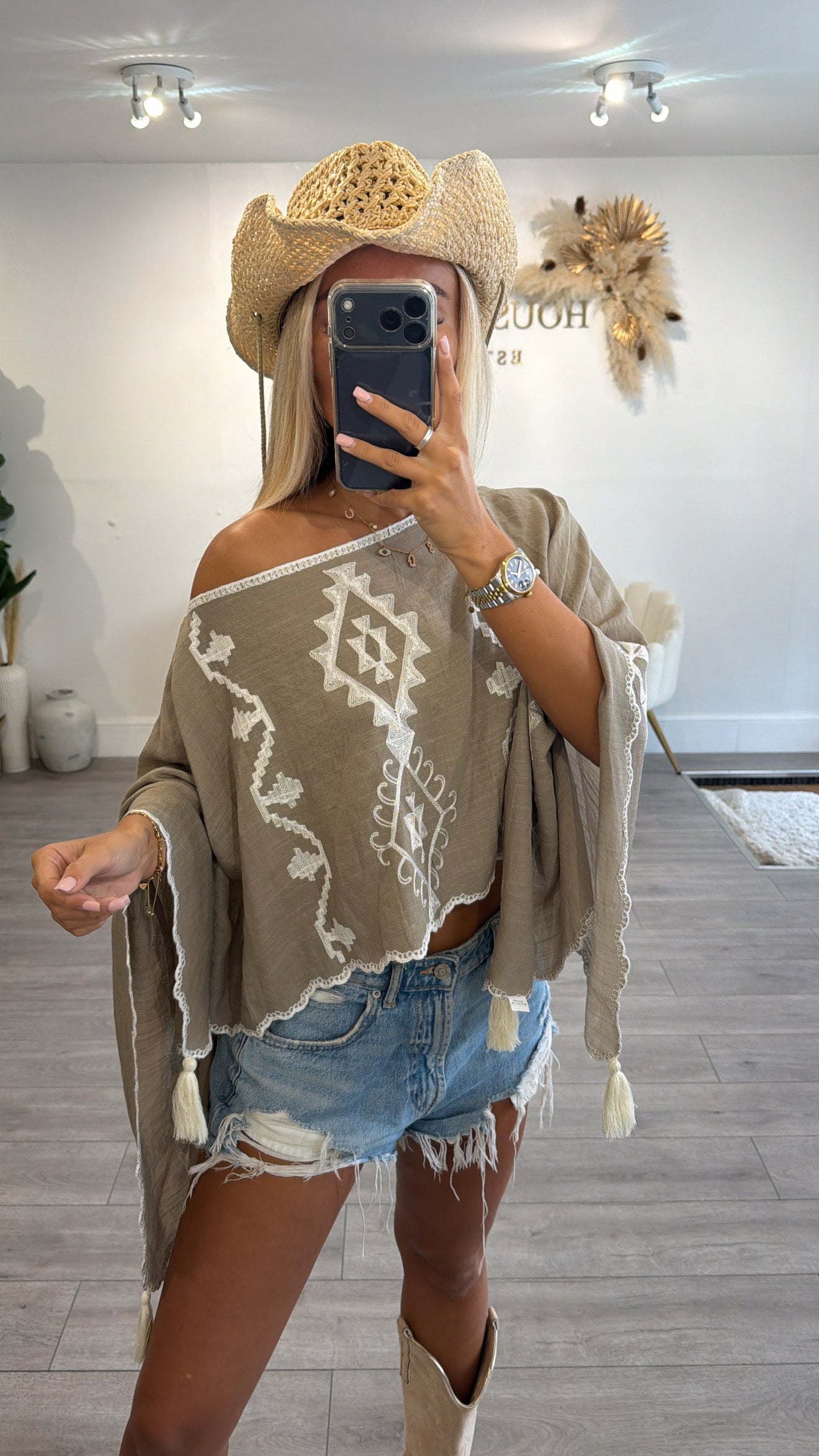 Off shoulder BOHO style pattern top