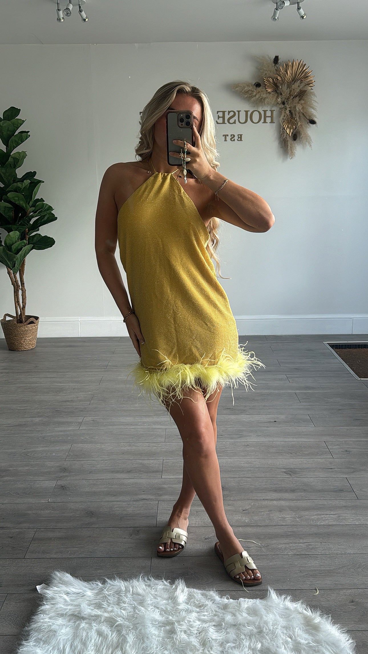 The ‘PARIS’ feather mini dress