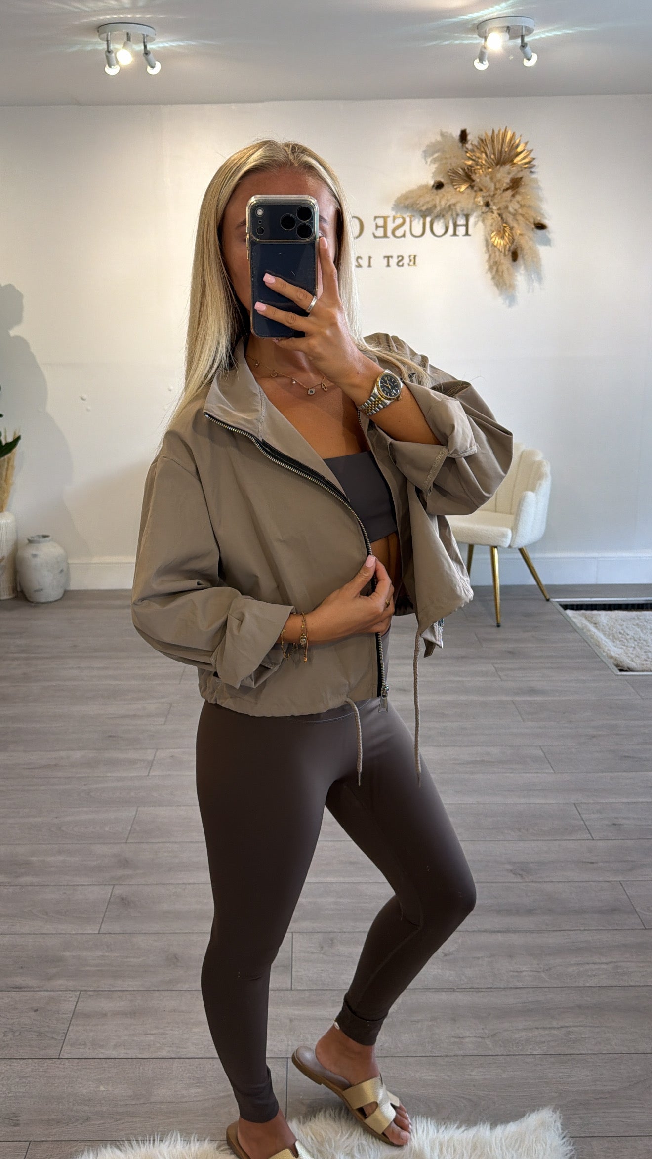 Windbreaker tie bottom jackets mocha