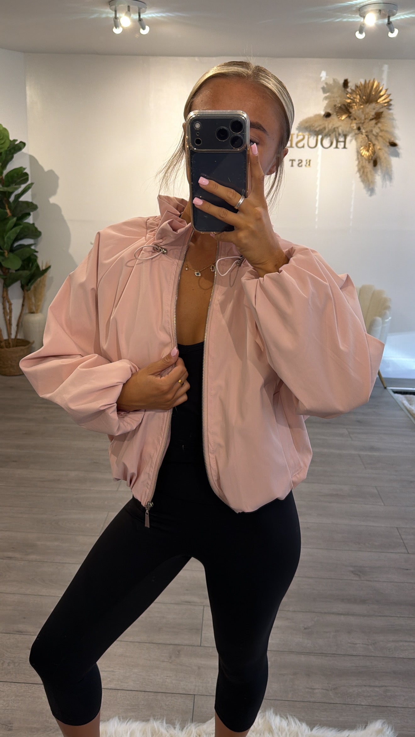Cinched windbreaker style jacket pink