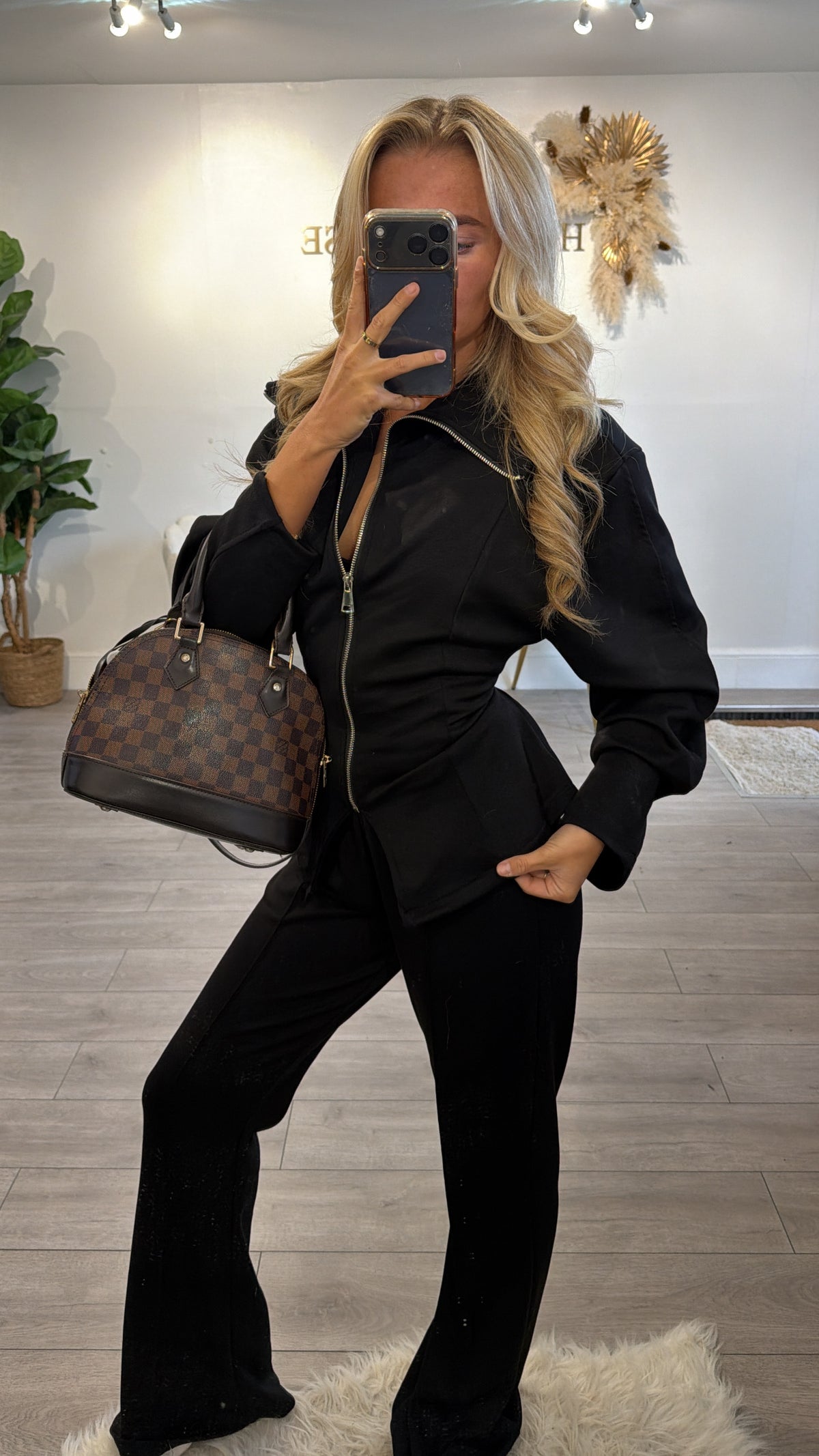 Tie back loungewear coord set black