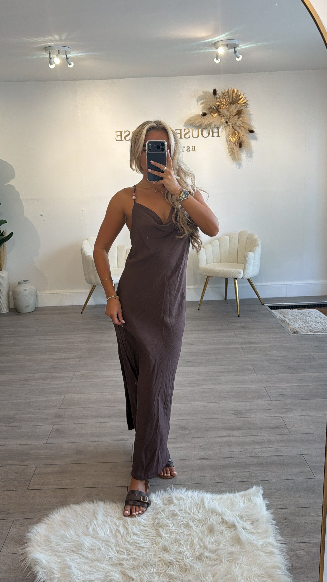 Beaded backless maxi dresses brown