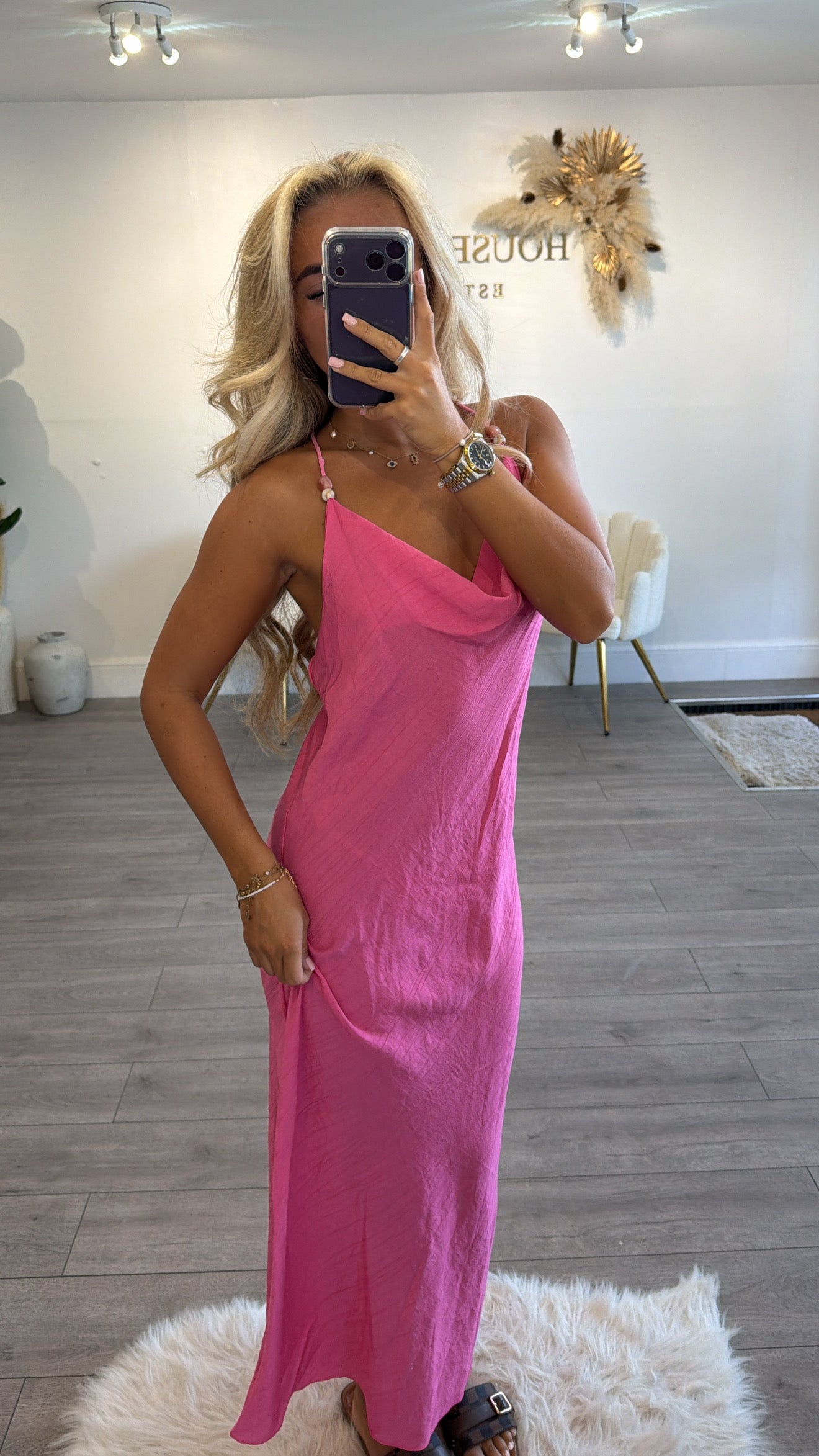 Beaded backless maxi dresses pink