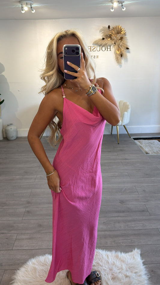 Beaded backless maxi dresses pink